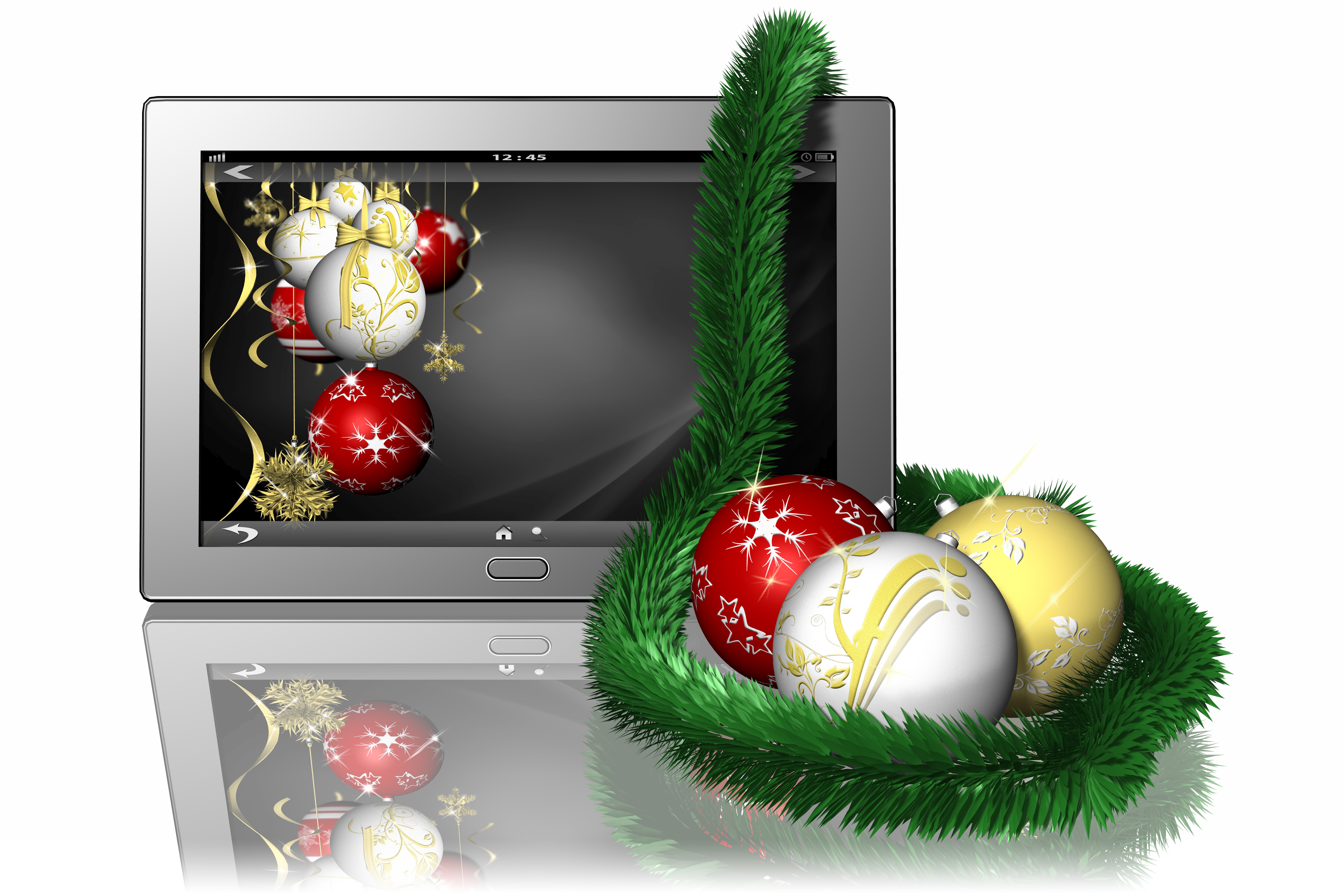 Christmas Balls and Tablet HD Wallpaper