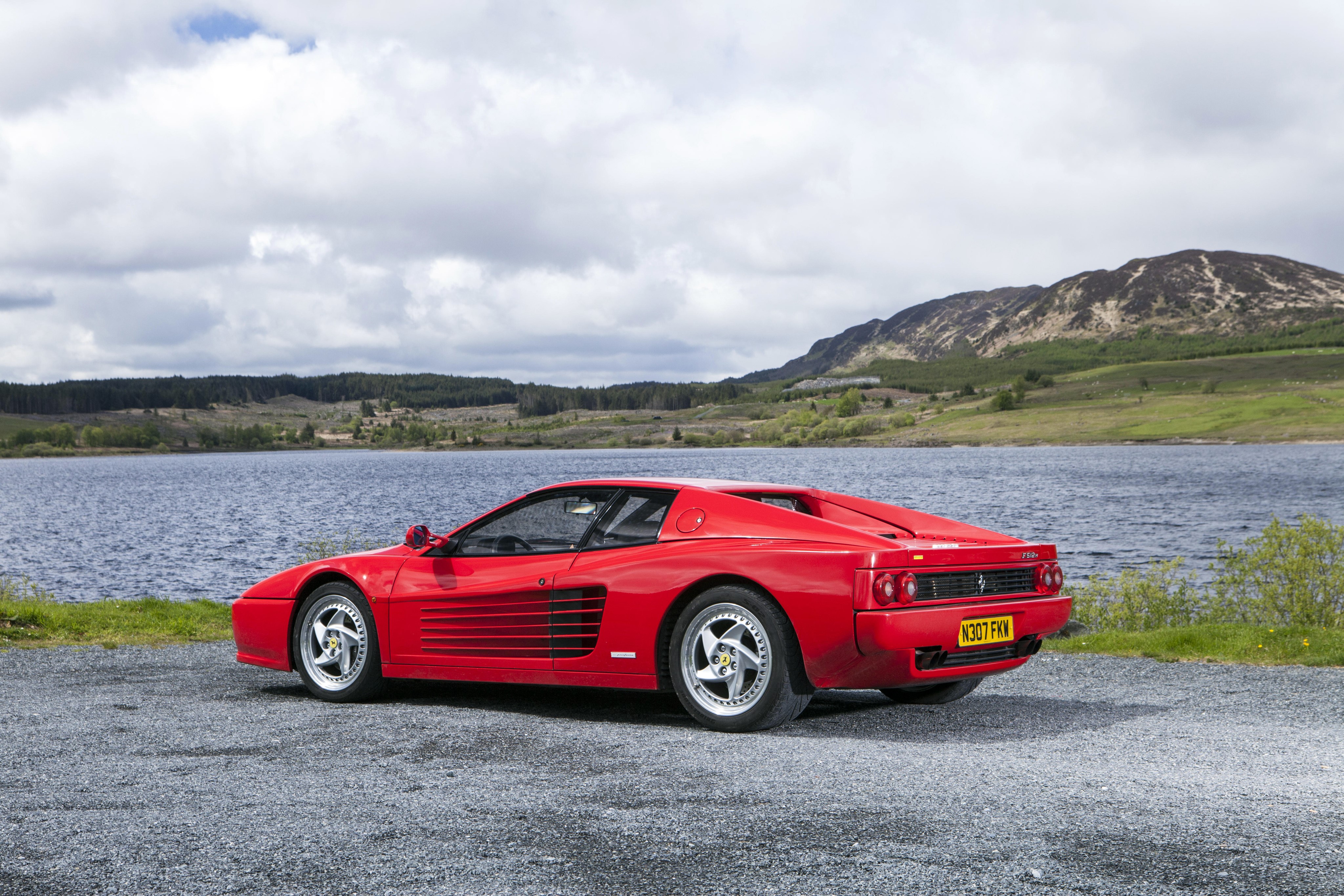 Red Ferrari 512 M by a lake HD Wallpaper