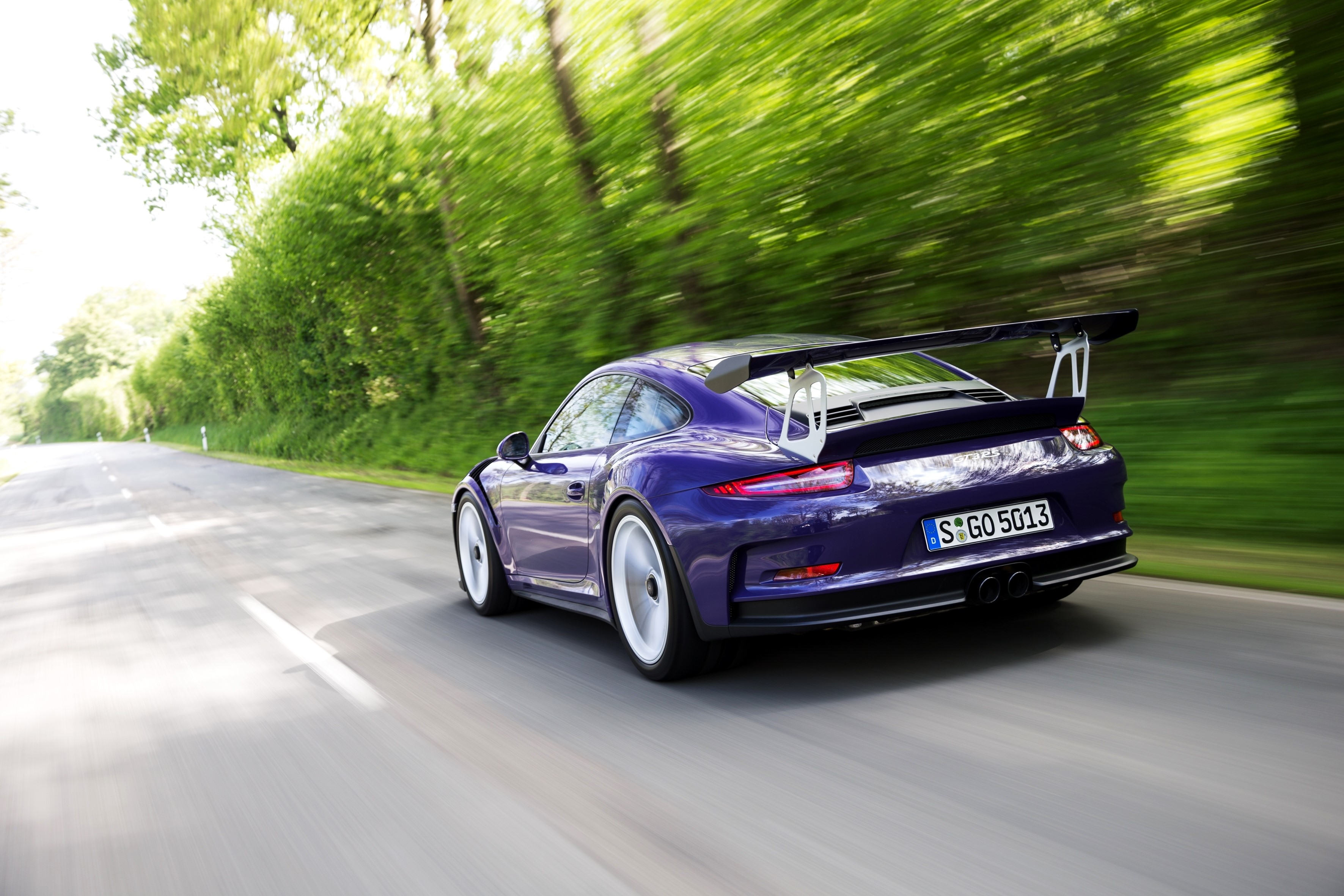 Violet 2015 Porsche 911 GT3 RS 991 driving on a road HD Wallpaper
