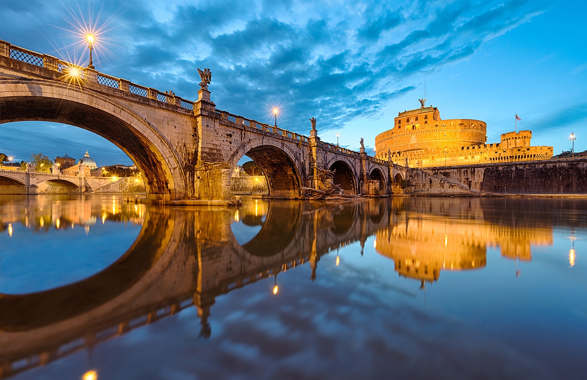 Ponte Sant'Angelo and Castel Sant'Angelo in Rome, Italy HD Wallpaper