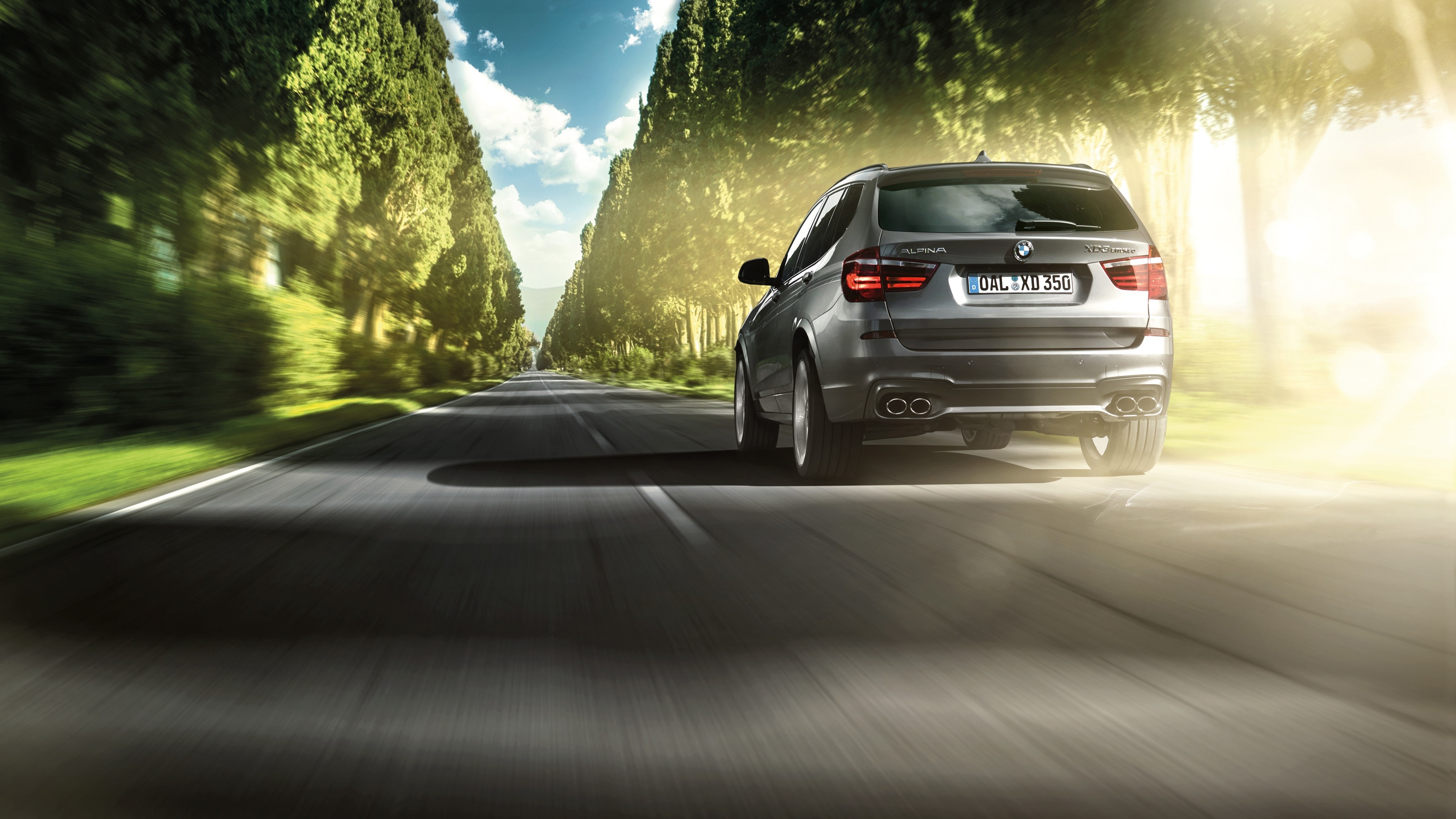 2014 Alpina X3 XD3 Bi-Turbo on a Tree-Lined Road HD Wallpaper
