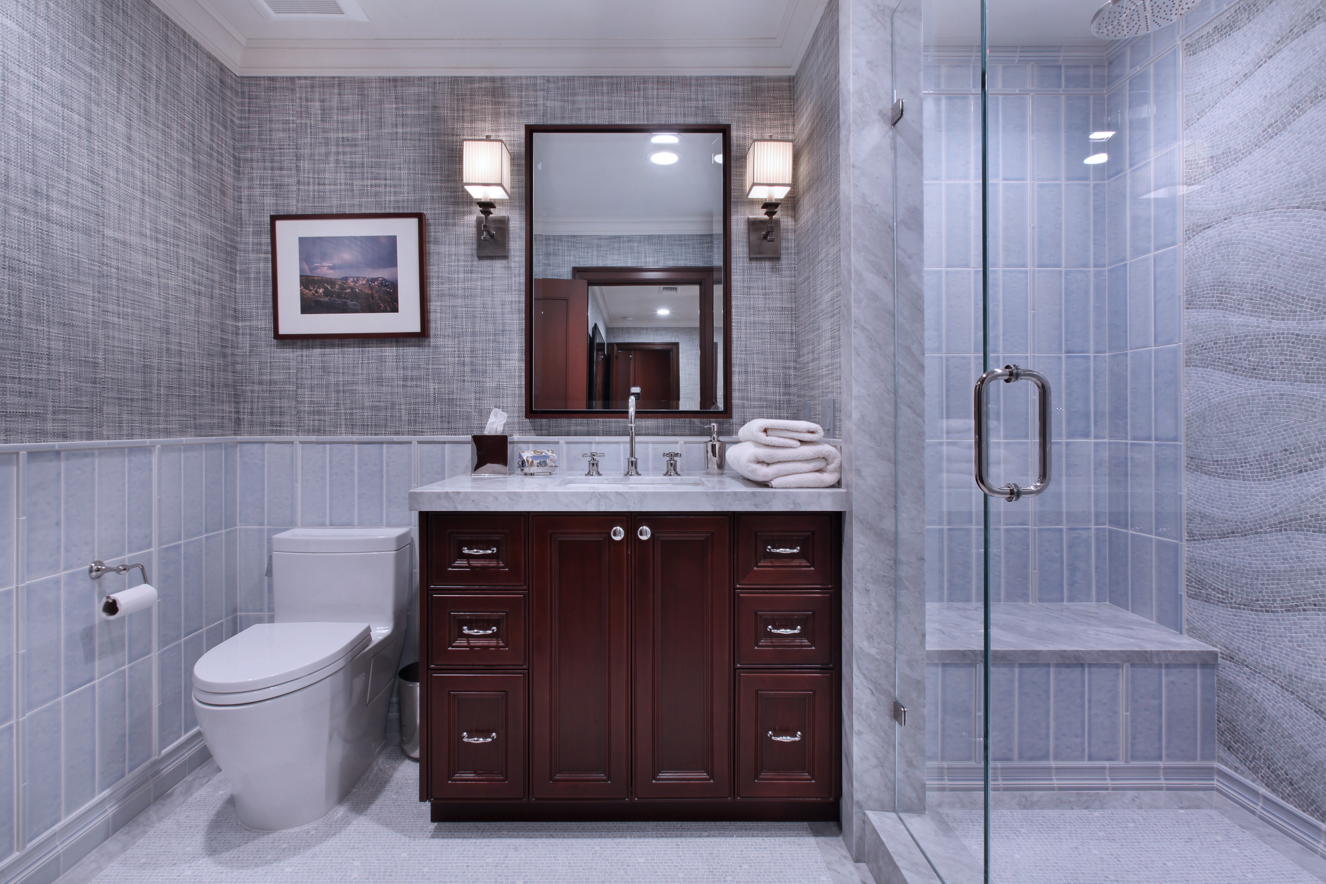 Modern Bathroom with Vanity and Shower HD Wallpaper
