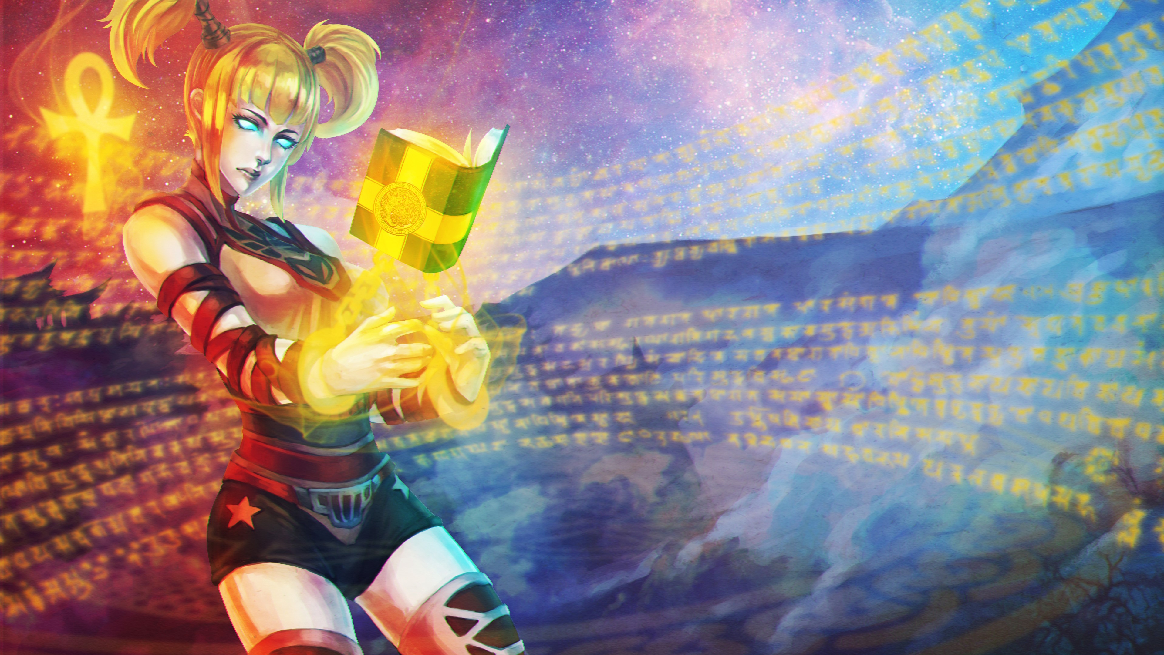 Woman with magic book and ankh symbol HD Wallpaper