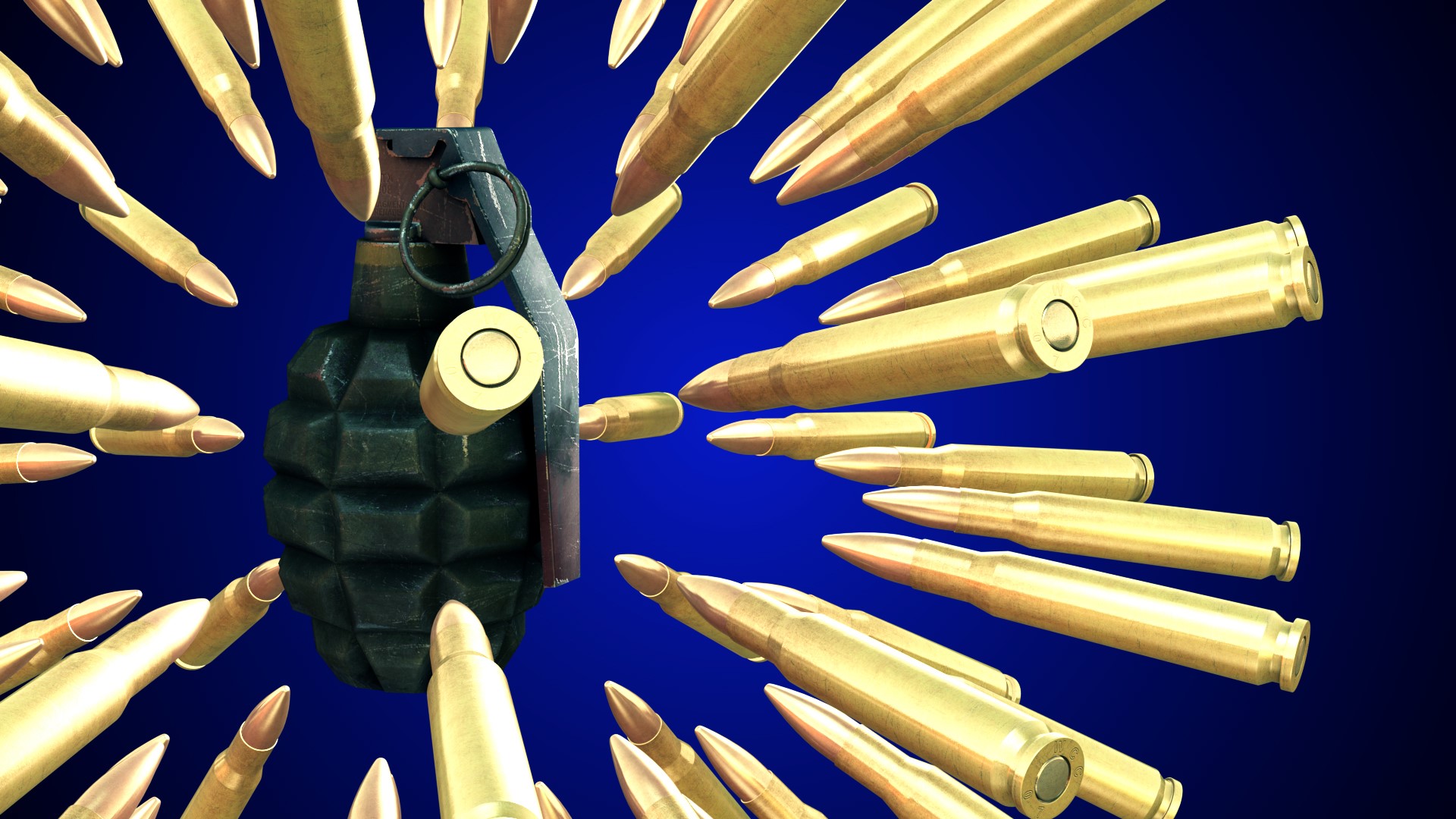 Hand grenade surrounded by bullets HD Wallpaper