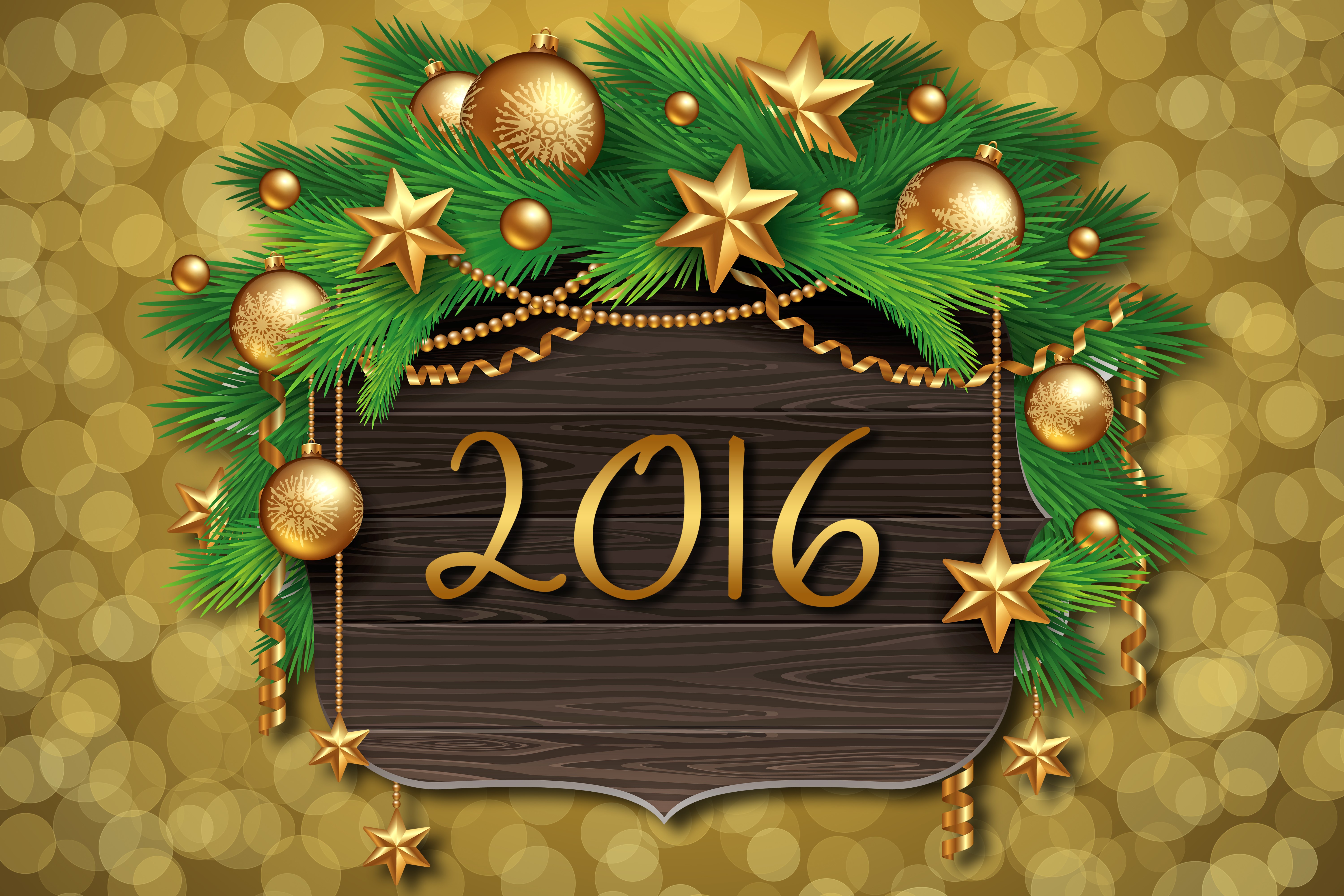 2016 Christmas Decorations with Pine Branches and Ornaments HD Wallpaper