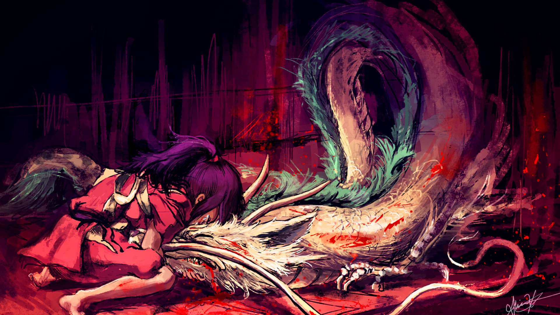 Chihiro and Haku from Spirited Away HD Wallpaper