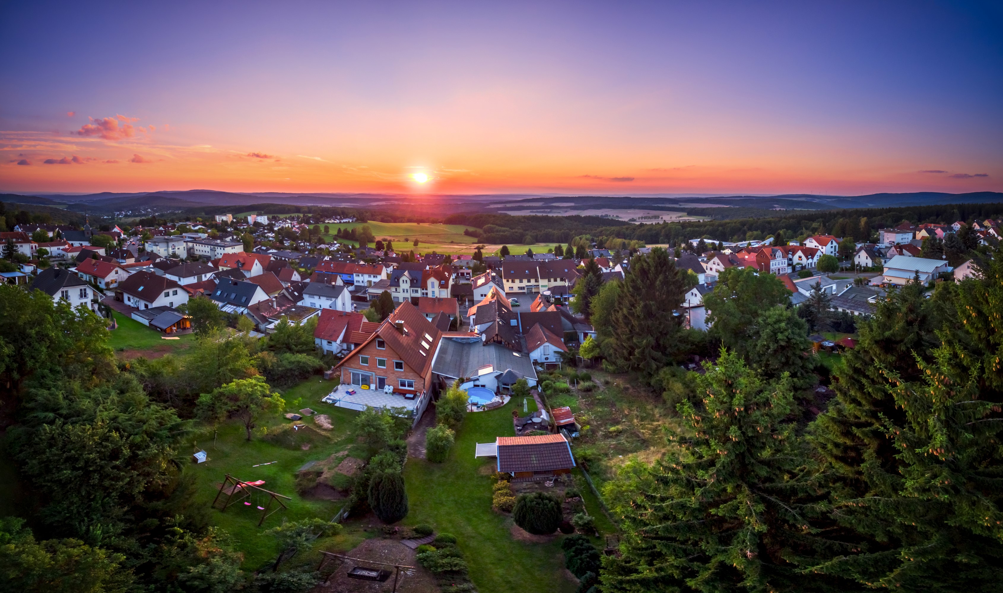 Aerial view of Glashuetten, Hesse, Germany at sunset HD Wallpaper