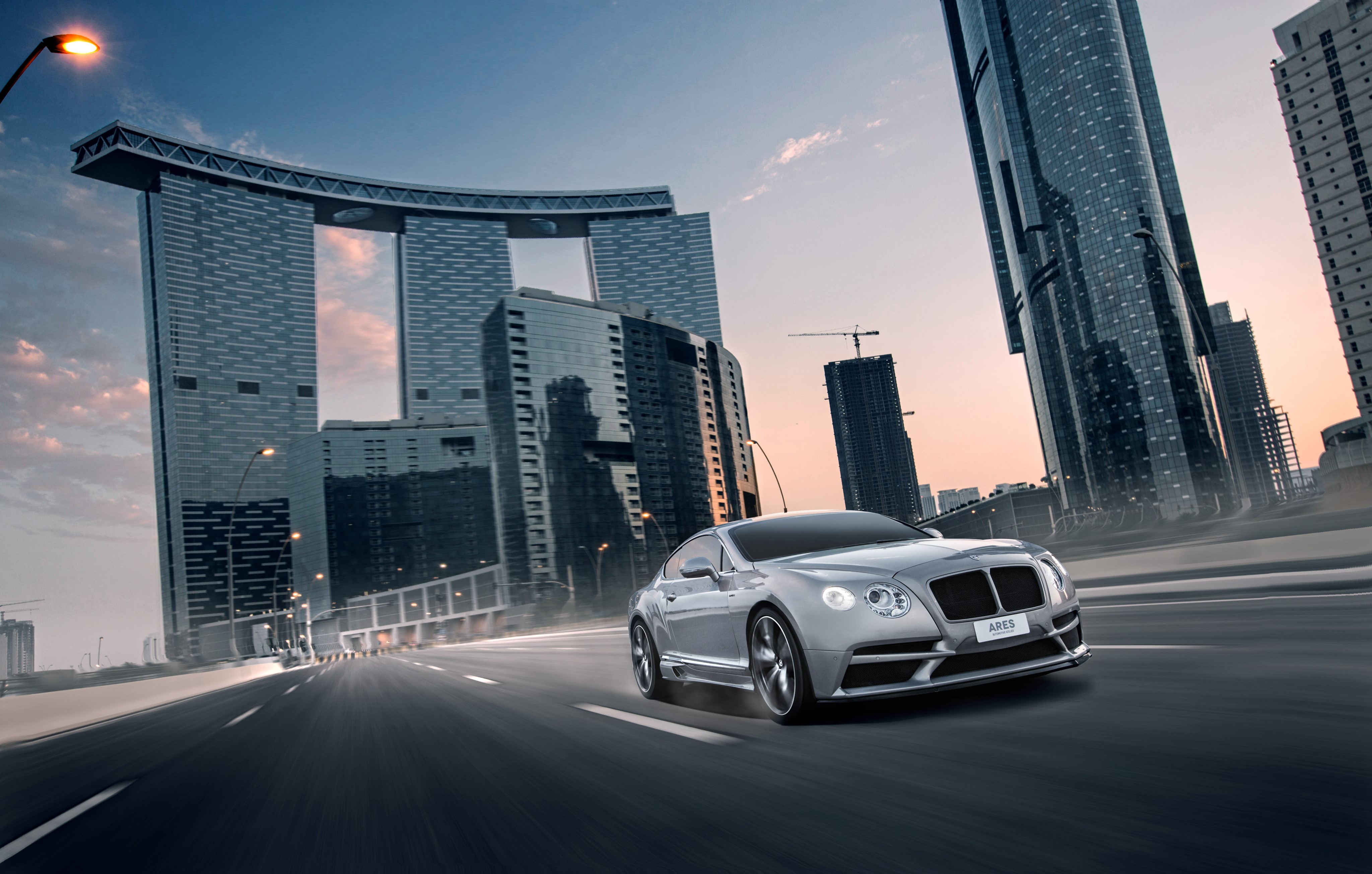 2014 Ares Design Continental GT Bentley on Road with Skyscrapers HD Wallpaper