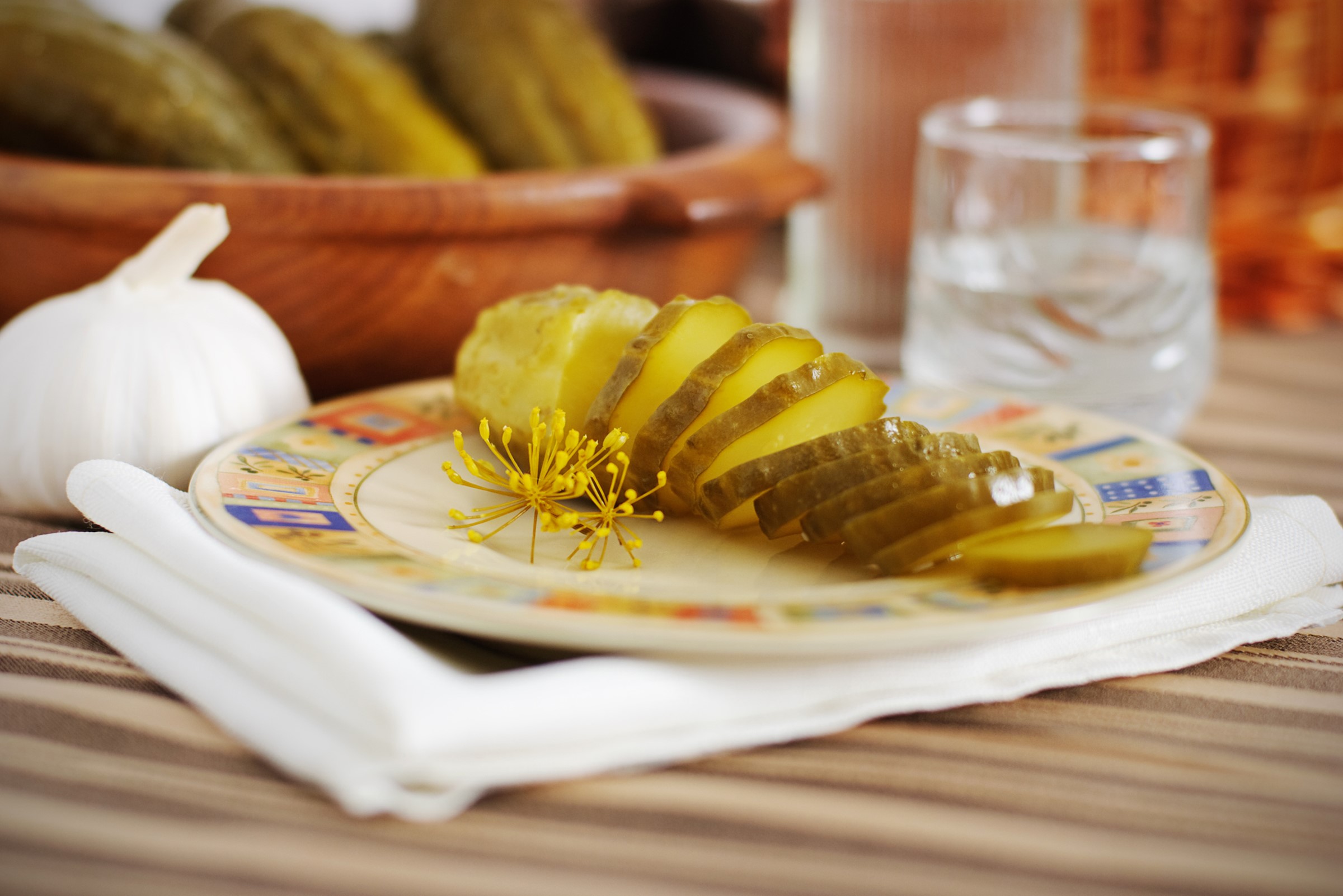 Sliced pickles with dill, garlic, and vodka HD Wallpaper