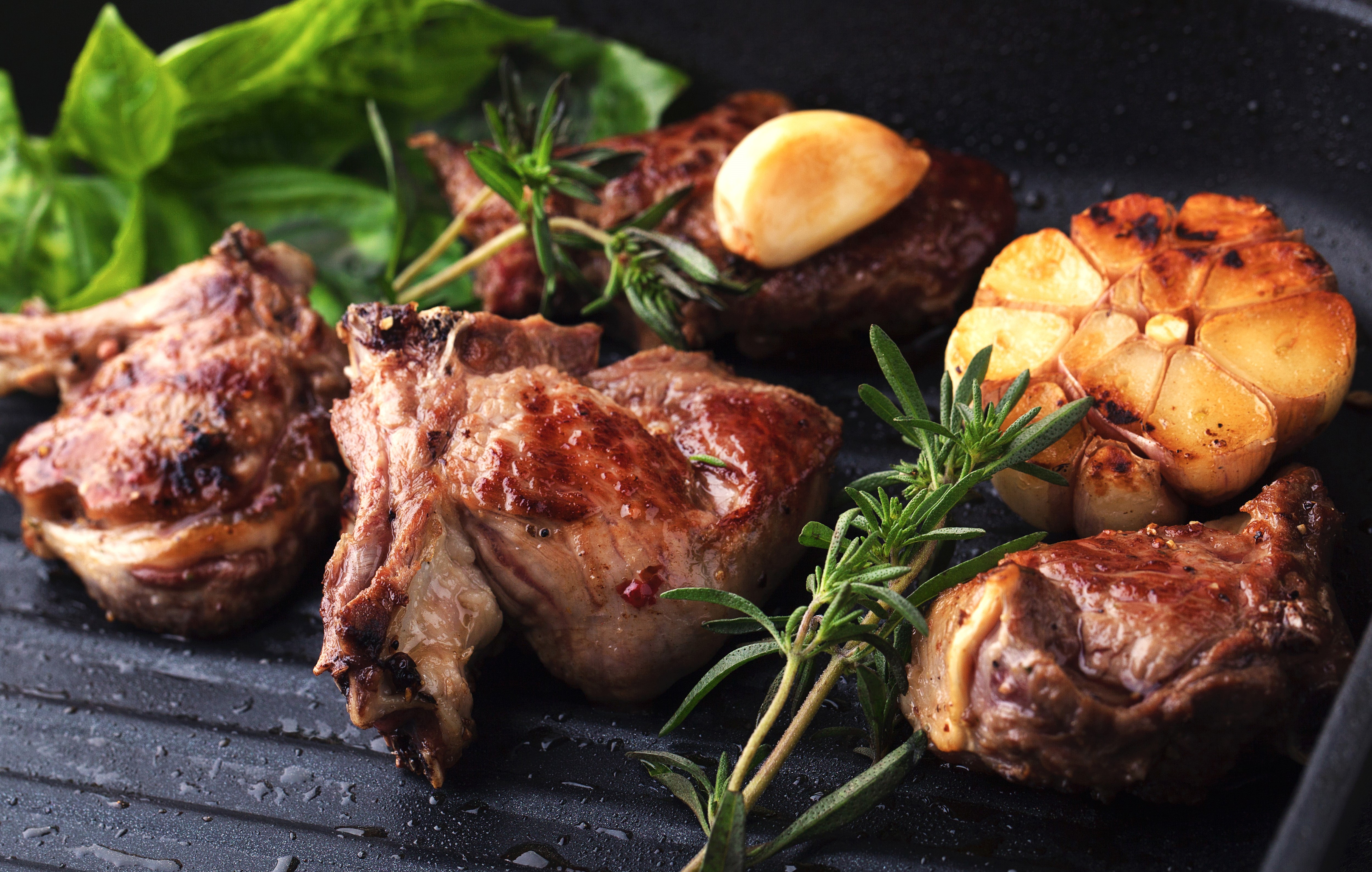 Grilled Meat with Garlic and Herbs HD Wallpaper