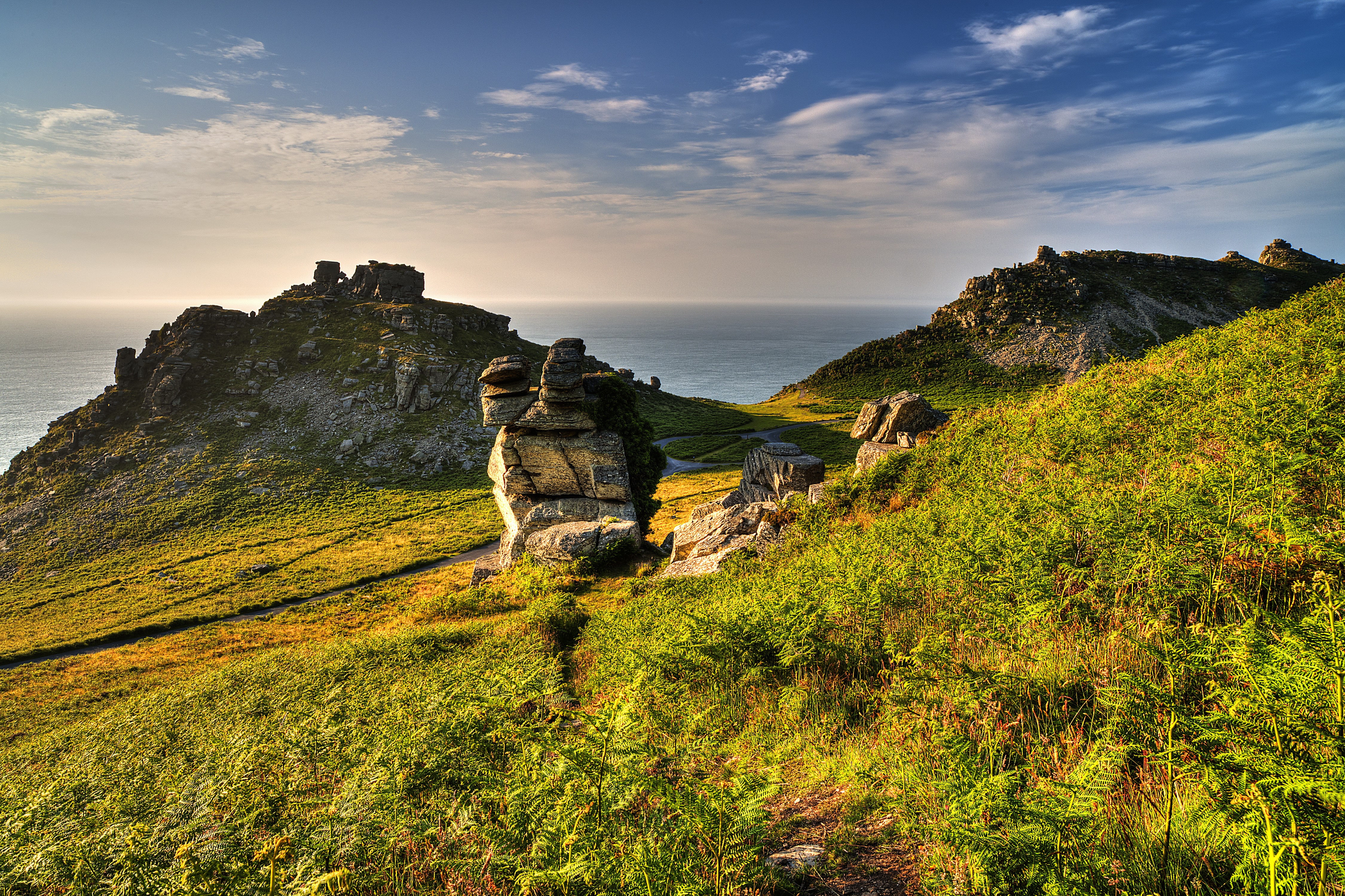 Rocky Coastline with Ocean and Sky in Exmoor National Park HD Wallpaper