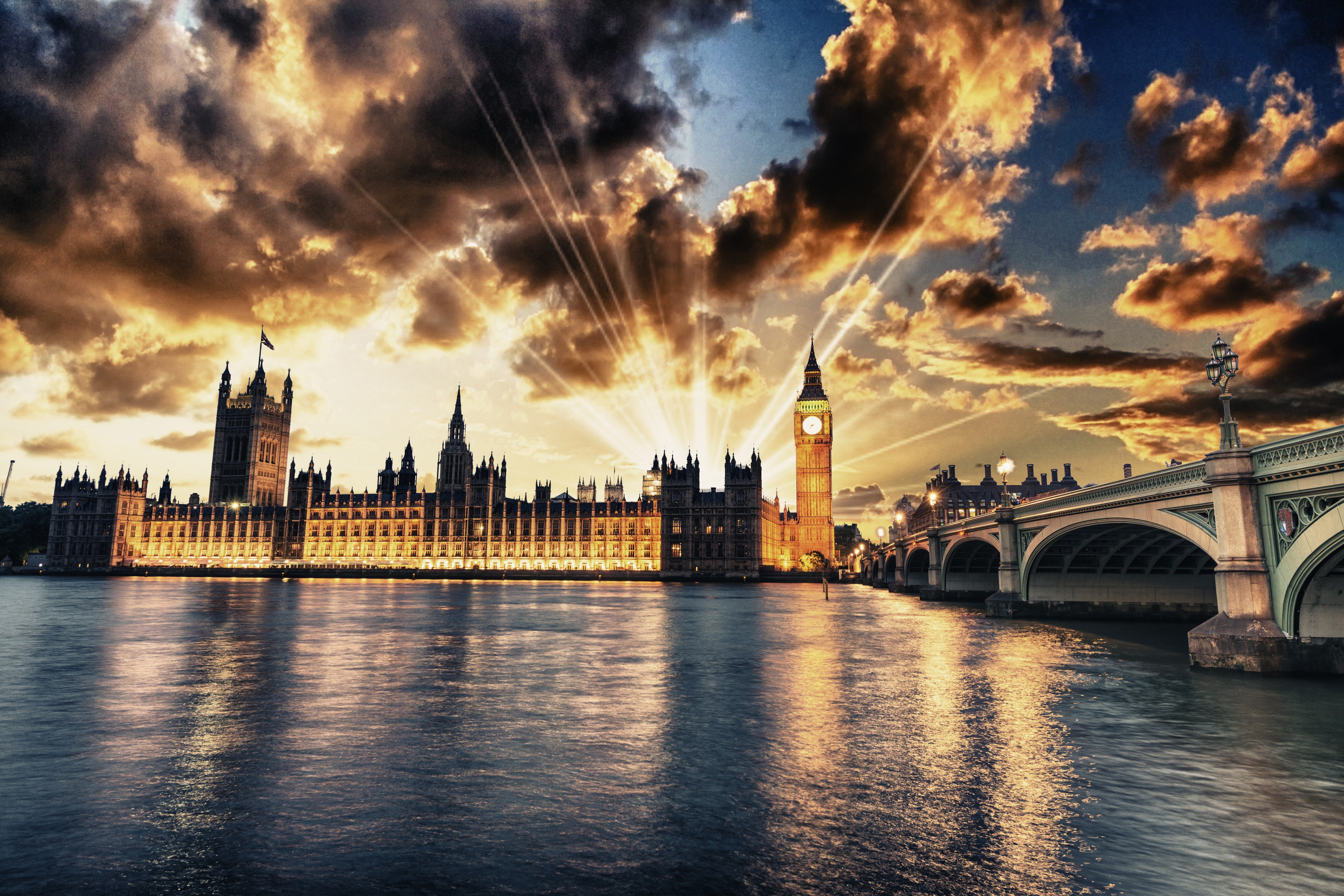 Houses of Parliament and Big Ben at sunset, London HD Wallpaper