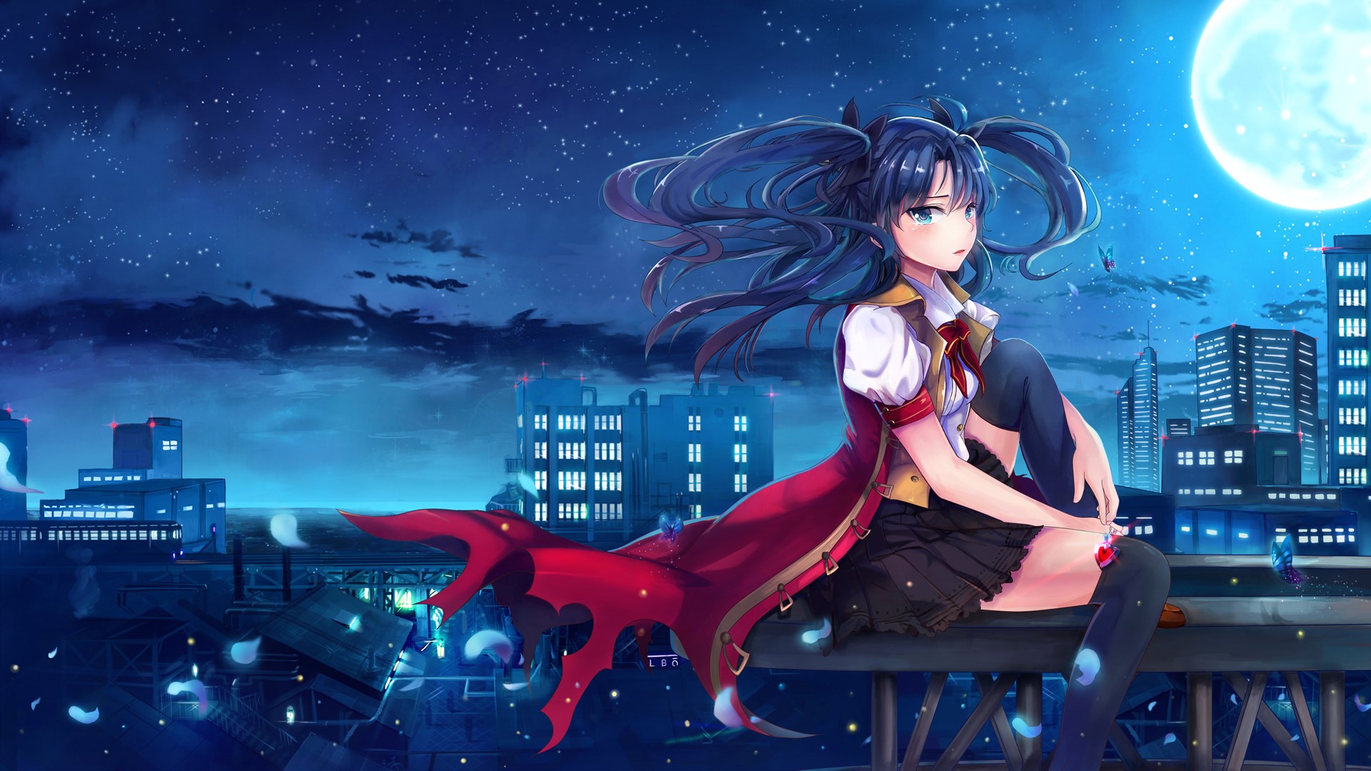 Tohsaka Rin from Fate: Stay Night at Night HD Wallpaper