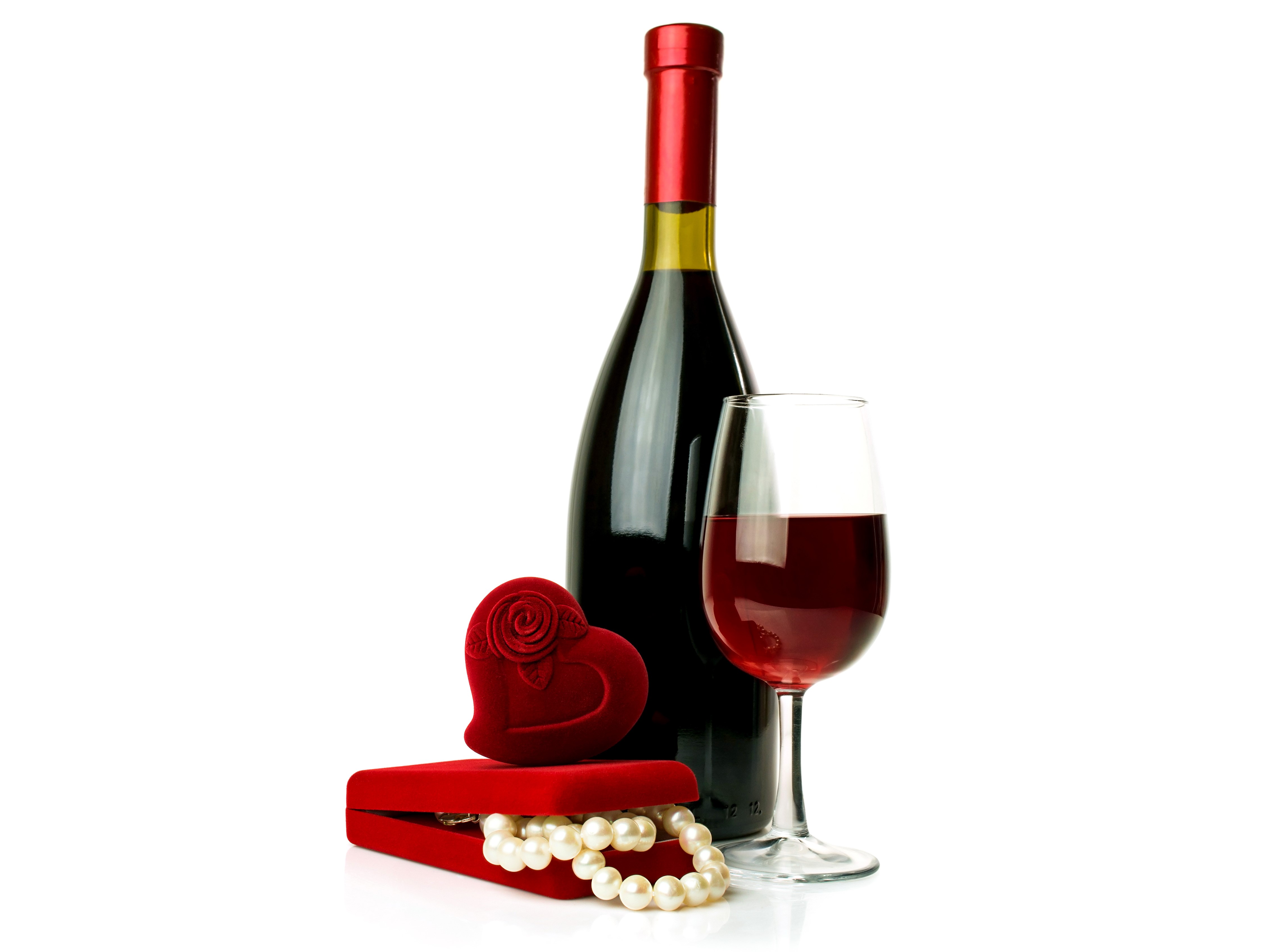 Bottle of Wine, Wine Glass, and Jewelry Box HD Wallpaper