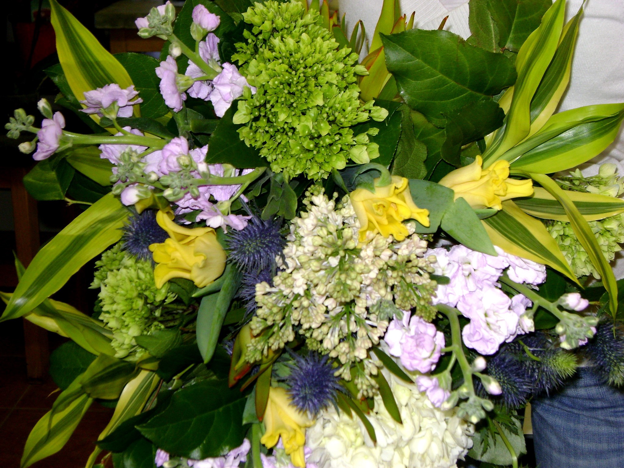 Bouquet with Matthiola, Tulips, Lilac, and Thistle HD Wallpaper