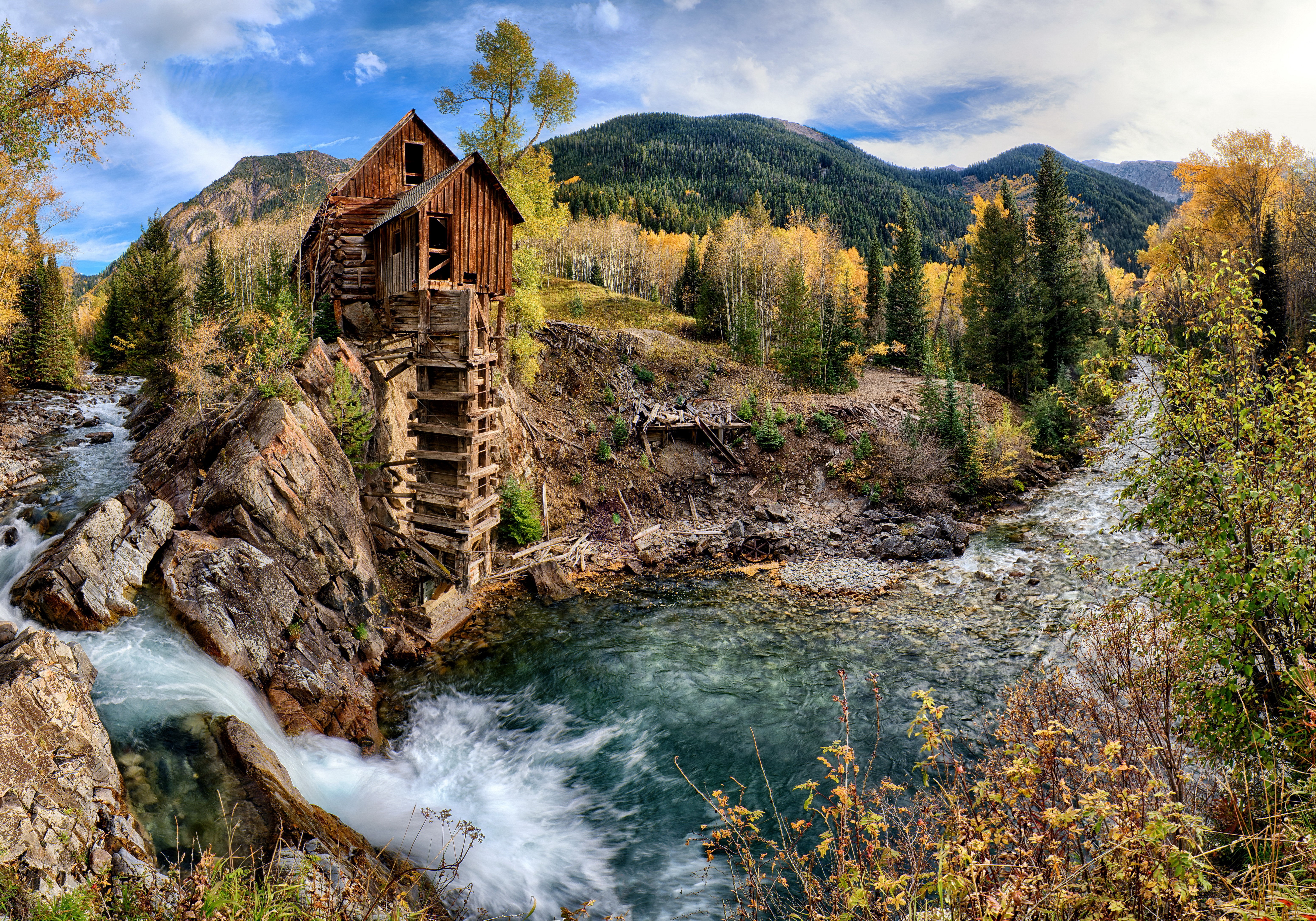 Crystal Mill on Crystal River in Autumn, Colorado HD Wallpaper