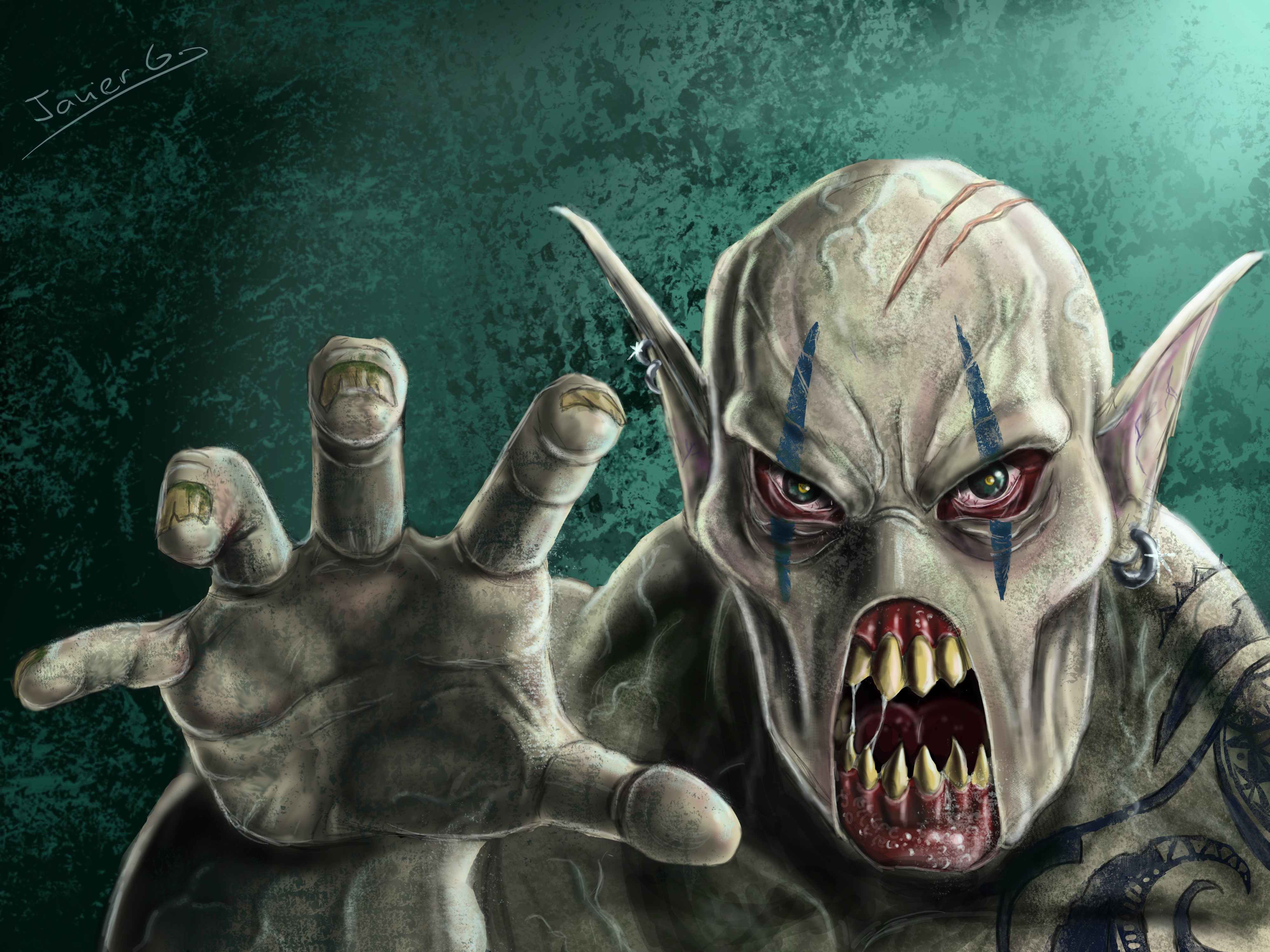 Monster with sharp teeth and claws HD Wallpaper