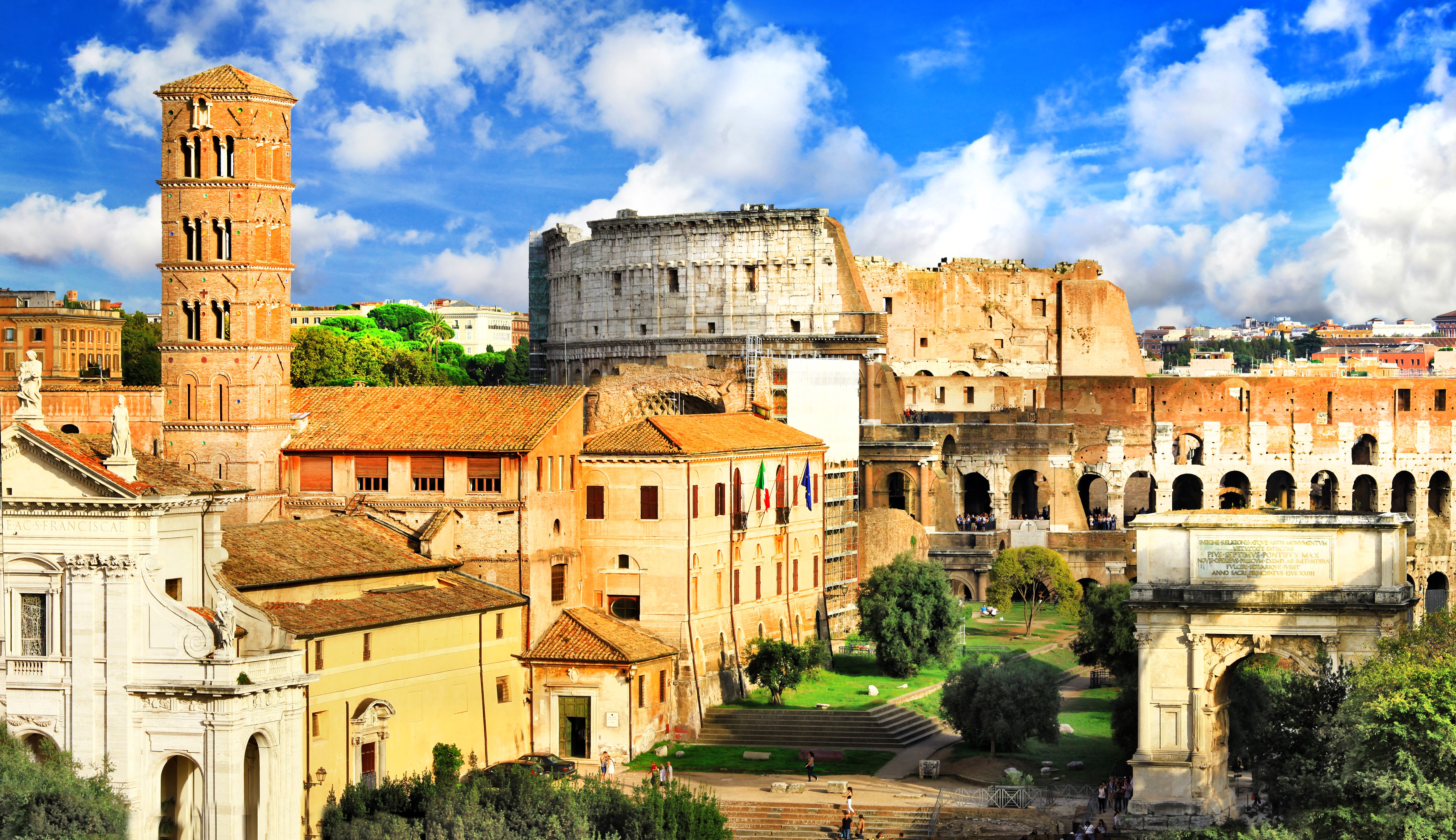 Ancient Rome with Colosseum and Arch of Titus HD Wallpaper