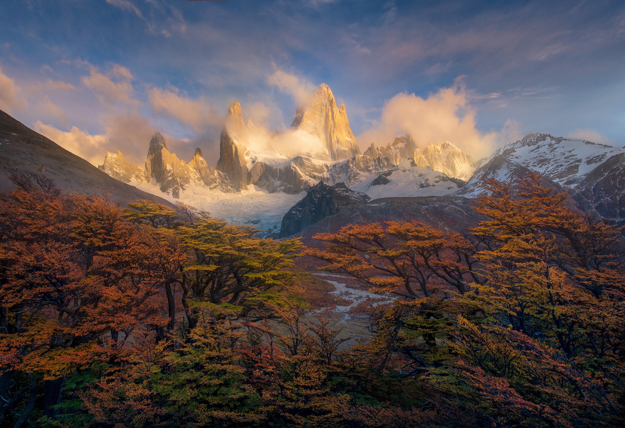 Fitz Roy Mountains in Patagonia during Autumn HD Wallpaper
