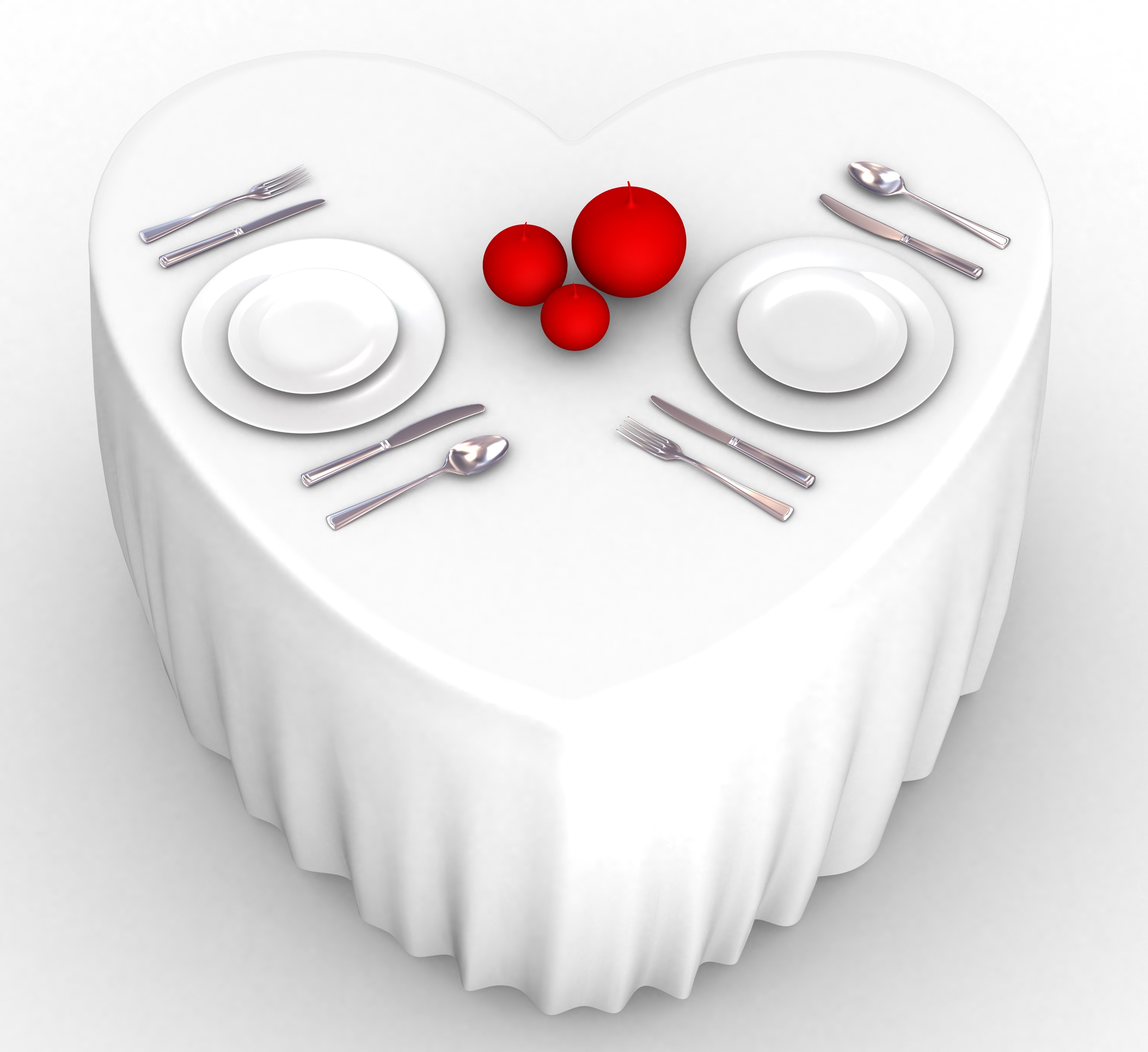 Heart-shaped table setting with red candles and place settings HD Wallpaper