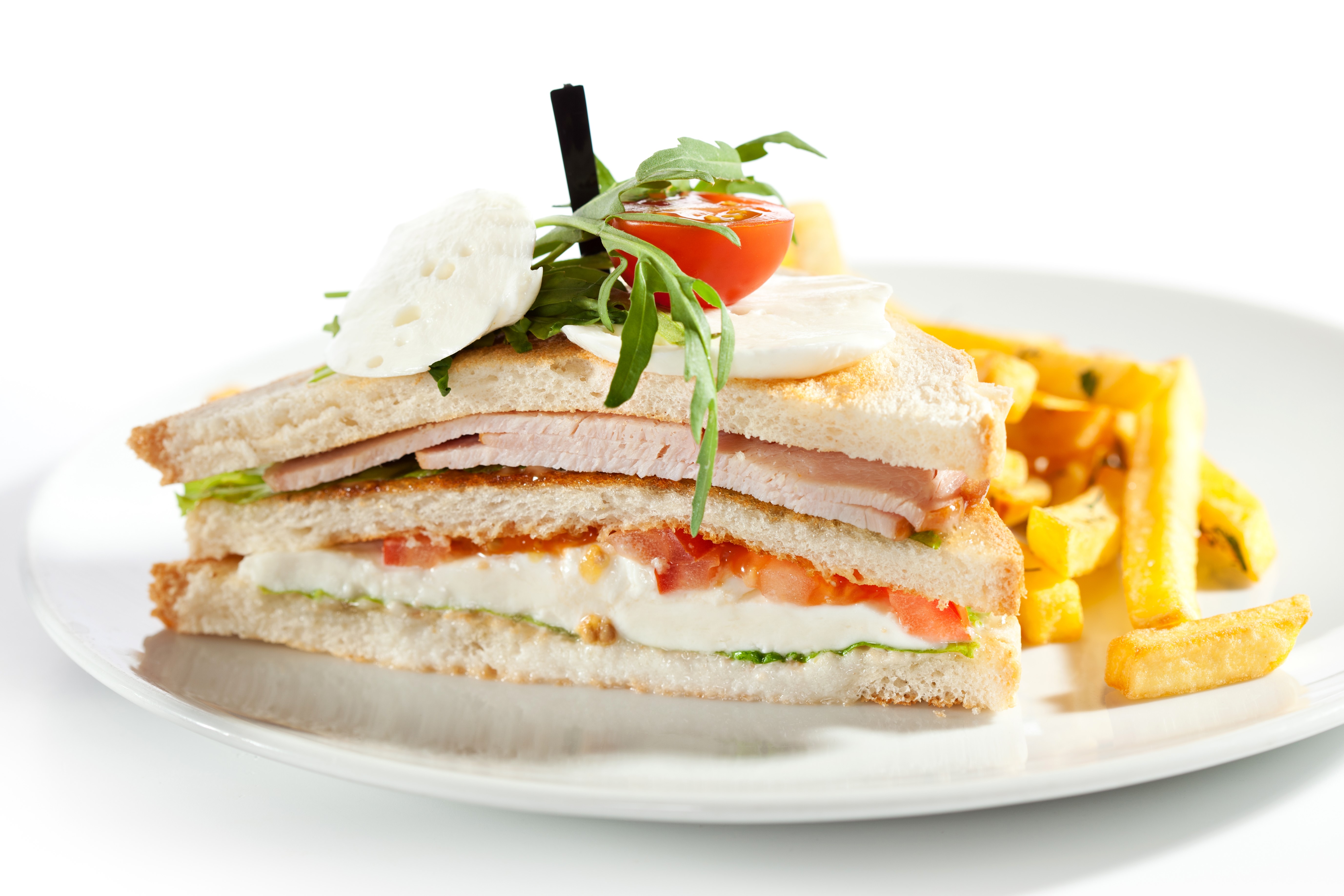 Club sandwich with fries HD Wallpaper