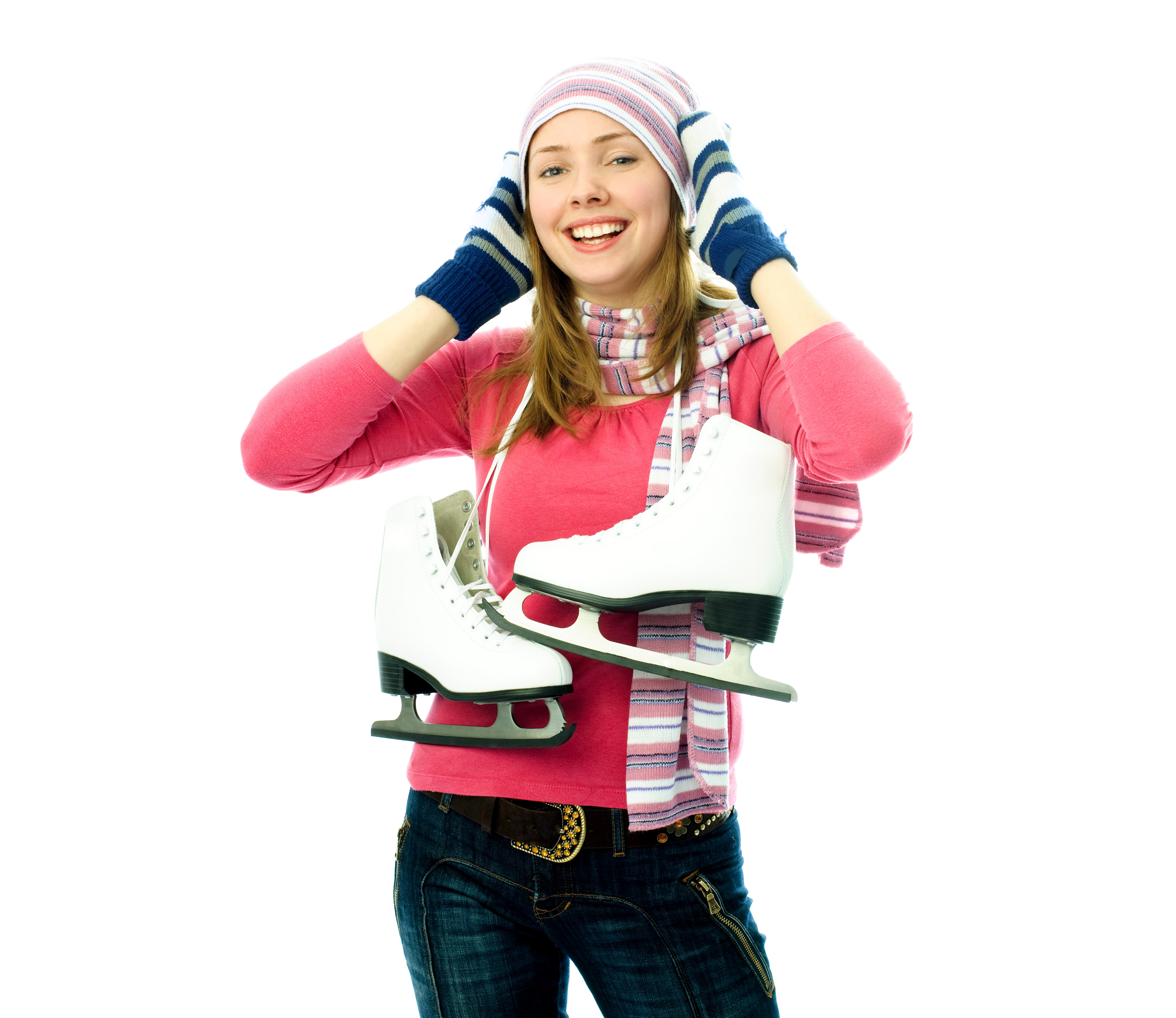 Woman in Winter Hat Holding Ice Skates HD Wallpaper