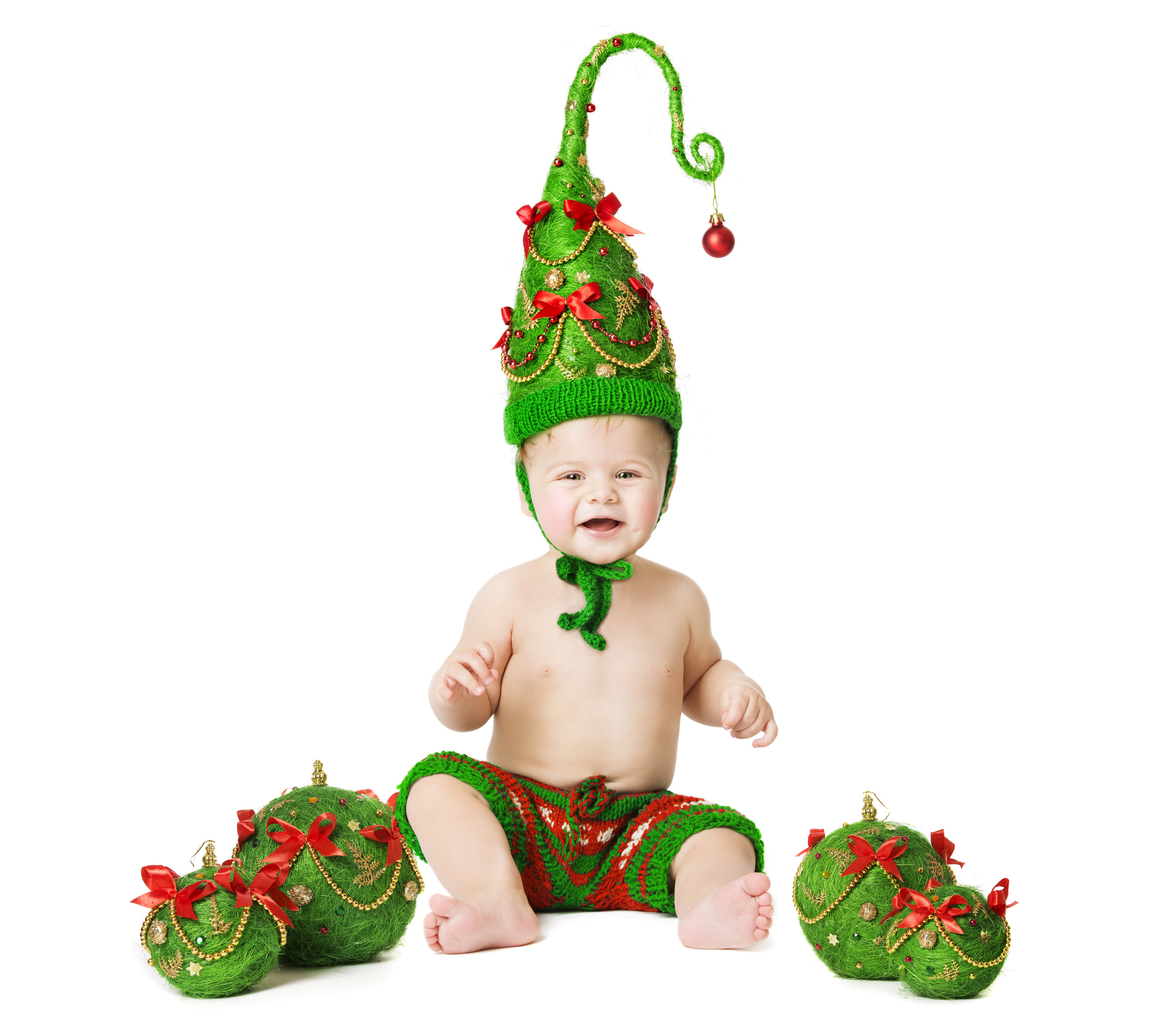 Baby in Christmas Elf Hat and Shorts HD Wallpaper