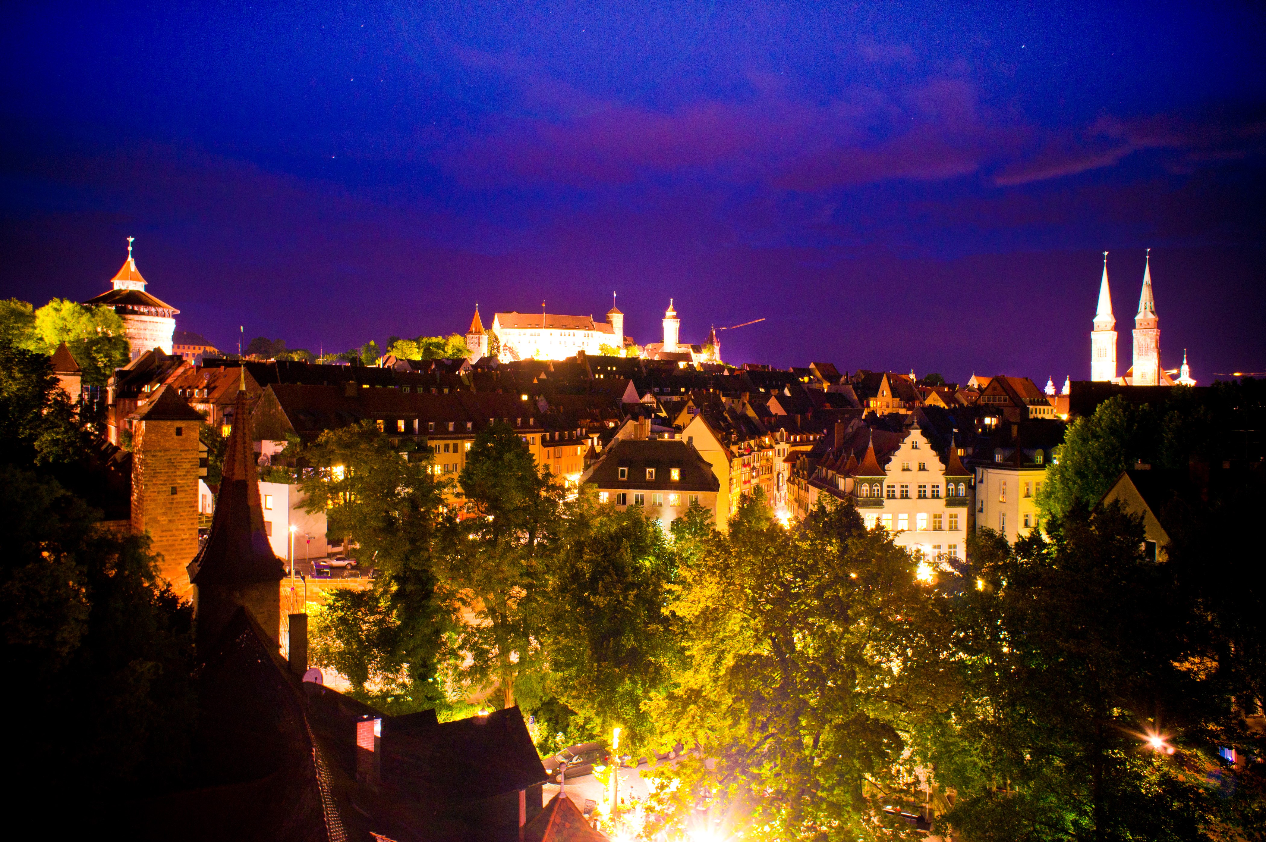 Nuremberg skyline at night, Germany HD Wallpaper