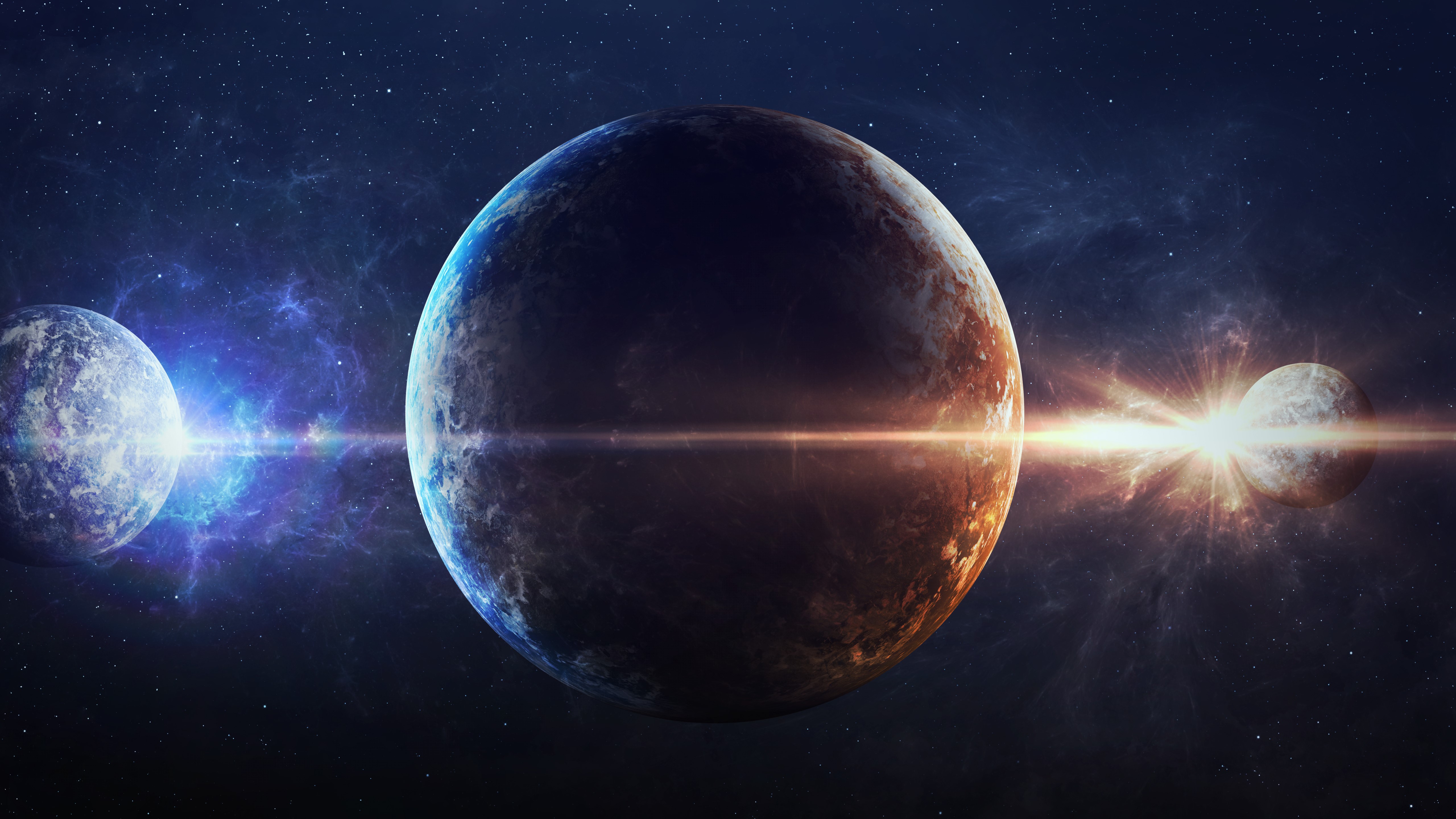 Planets in space with nebula and stars HD Wallpaper