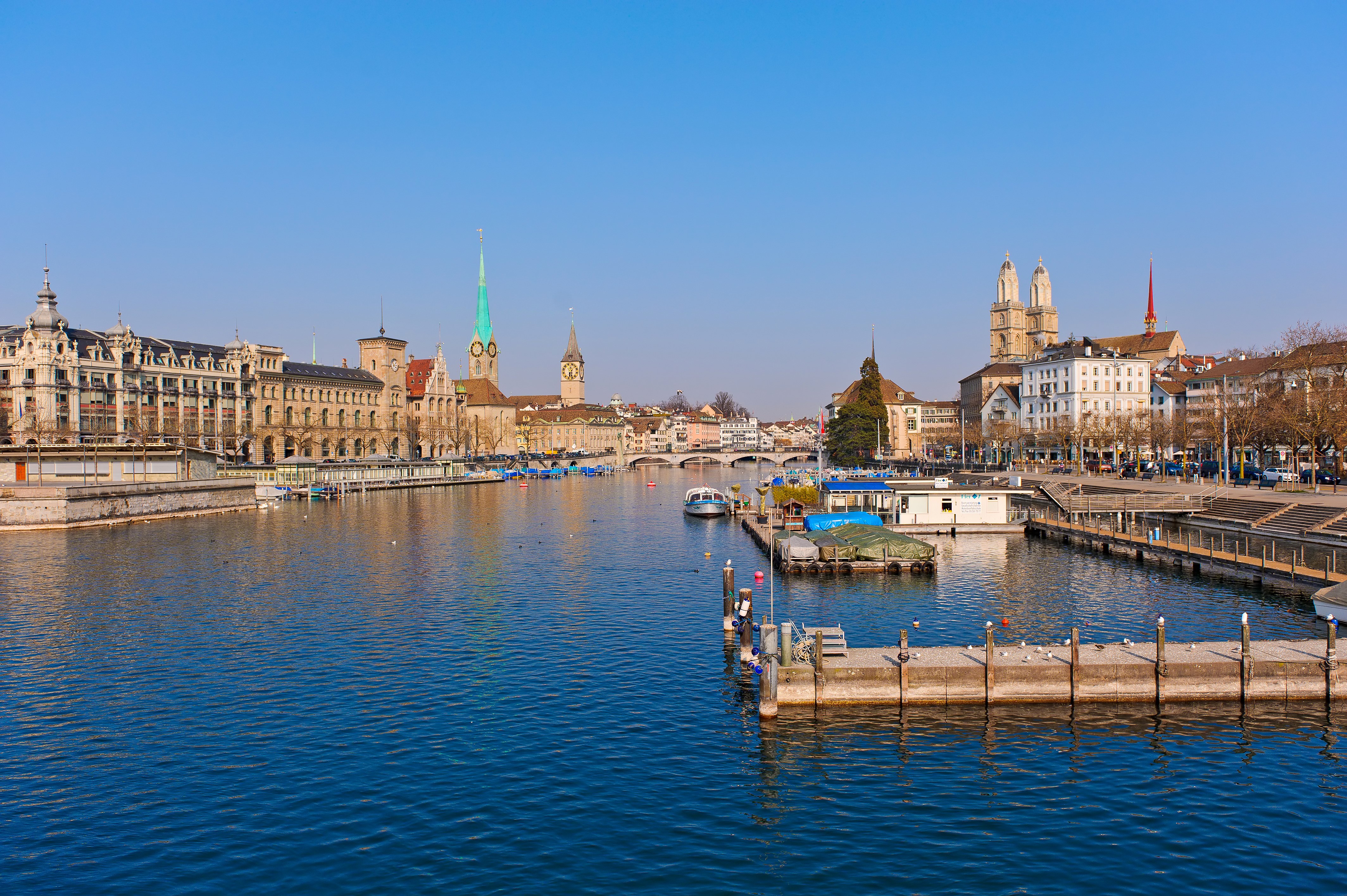 Zurich cityscape with river and churches HD Wallpaper