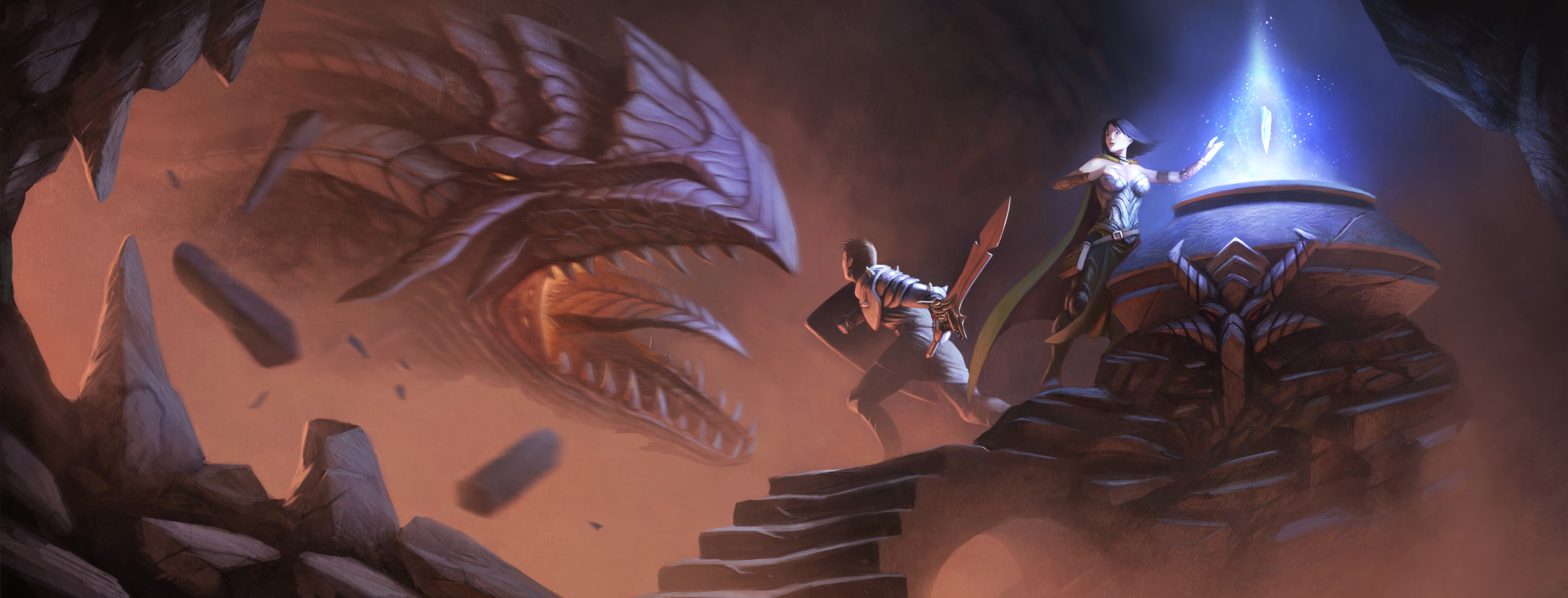 Dragon Attack on Warriors and Mage HD Wallpaper