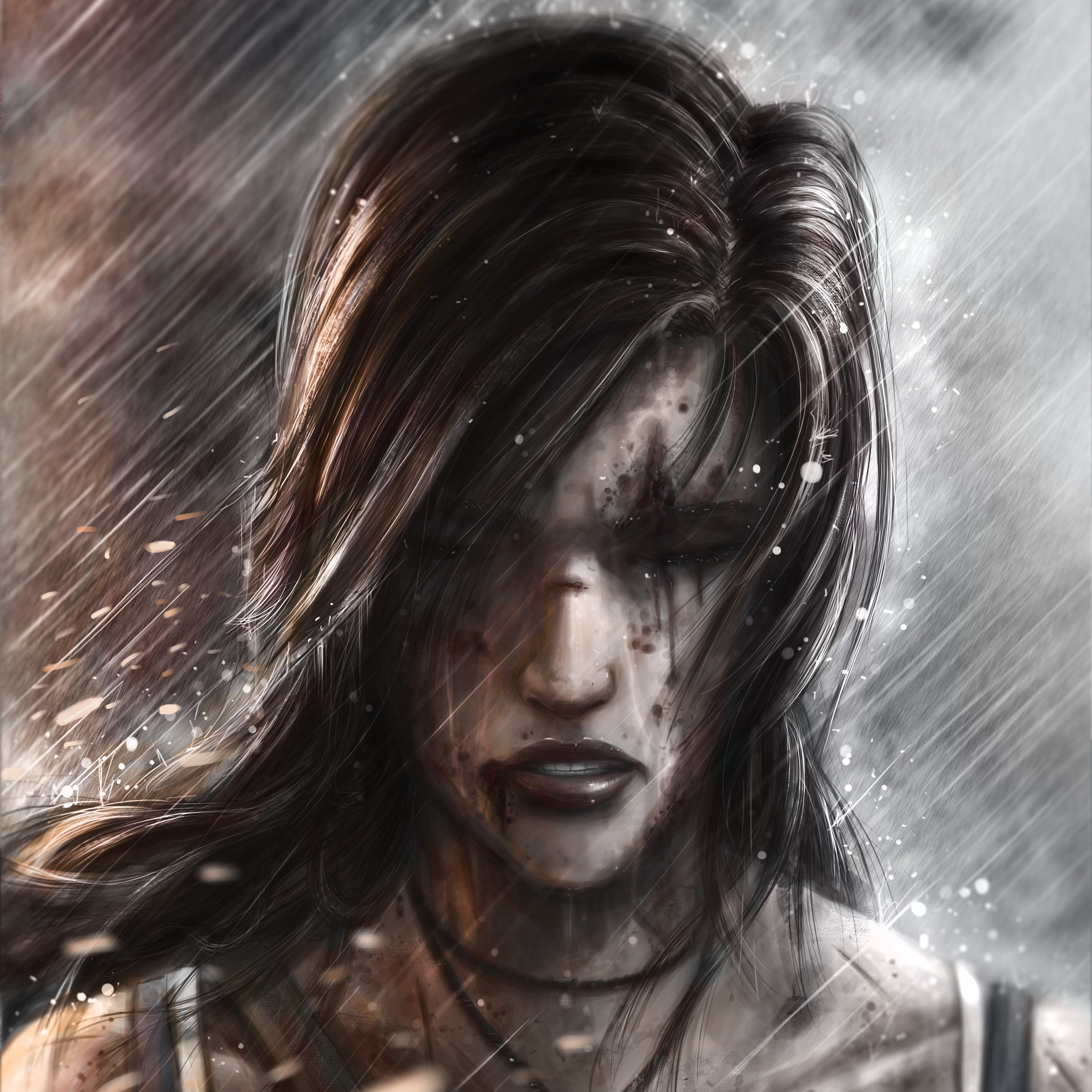Lara Croft from Tomb Raider in the rain HD Wallpaper