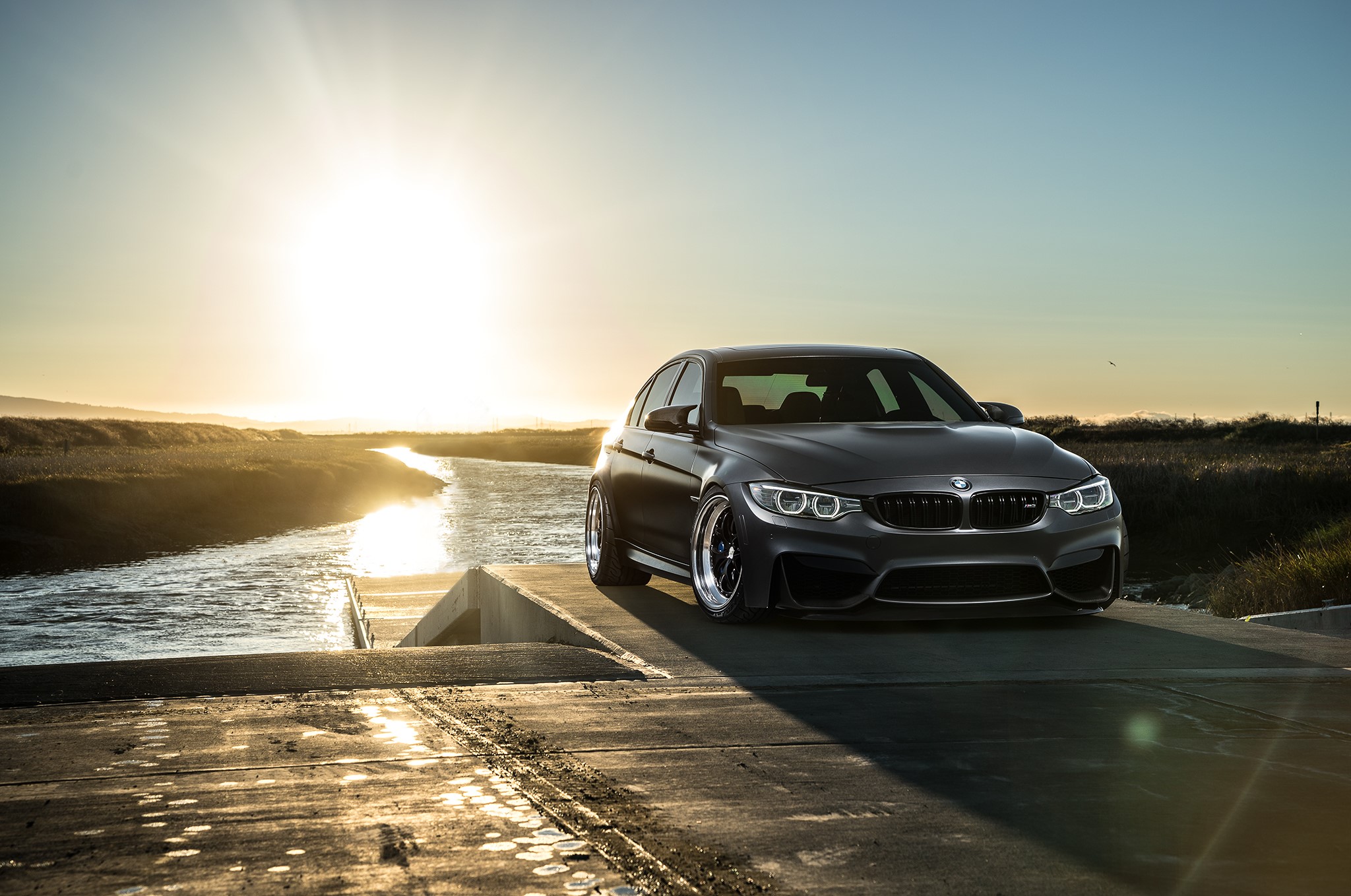 Grey BMW M3 F80 Mode Carbon car at sunset HD Wallpaper