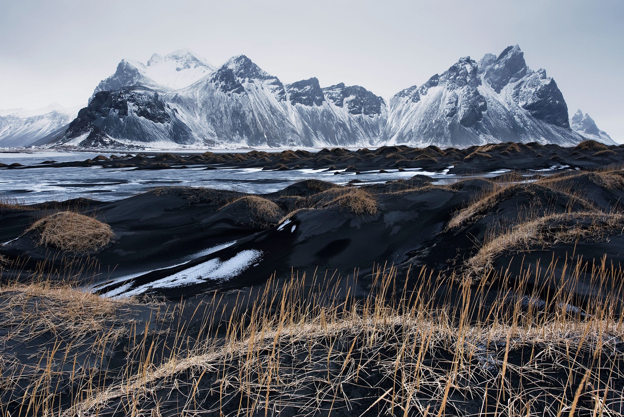 Vestrahorn Stockksness Mountains Iceland HD Wallpaper