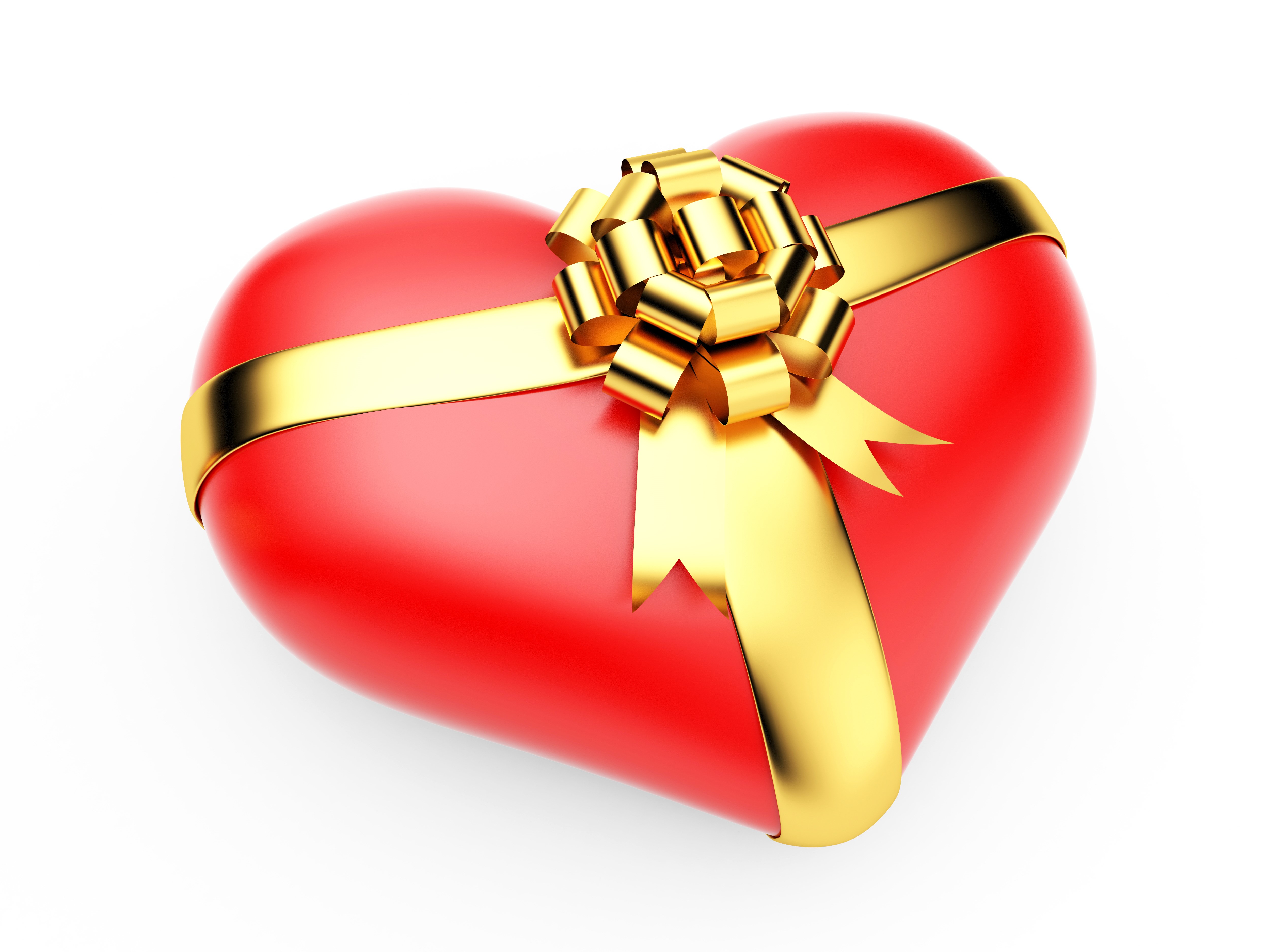 Red heart with gold ribbon and bow HD Wallpaper