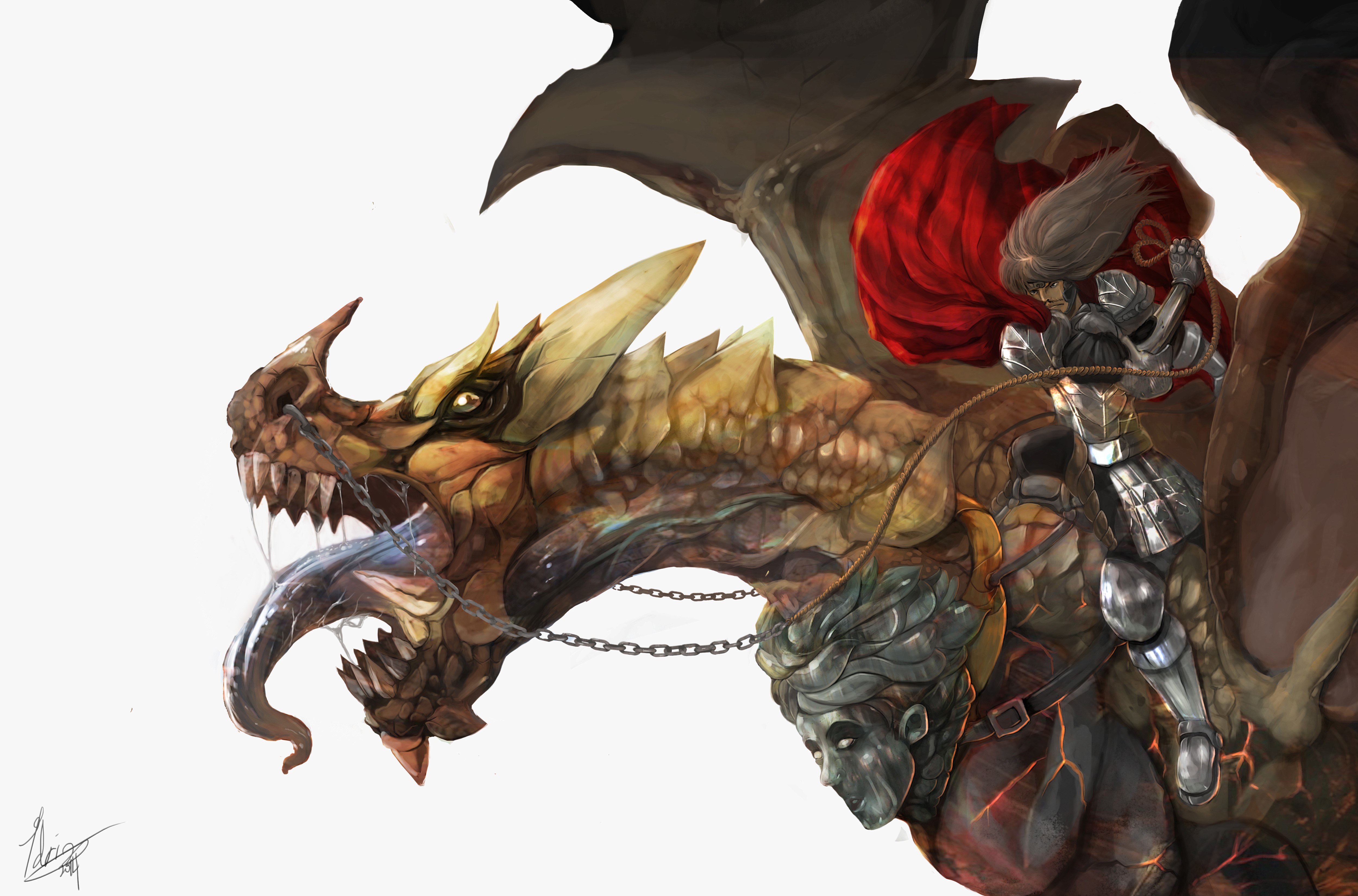 Dragon Rider in Armor with Red Cape HD Wallpaper