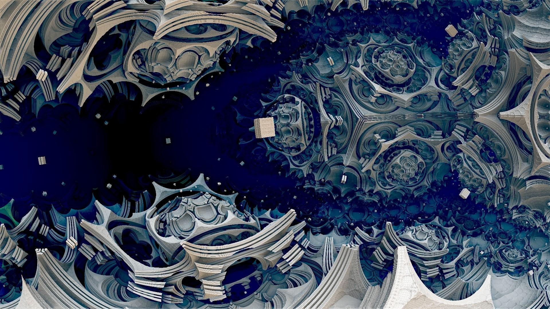 Abstract fractal art with blue and white structures HD Wallpaper