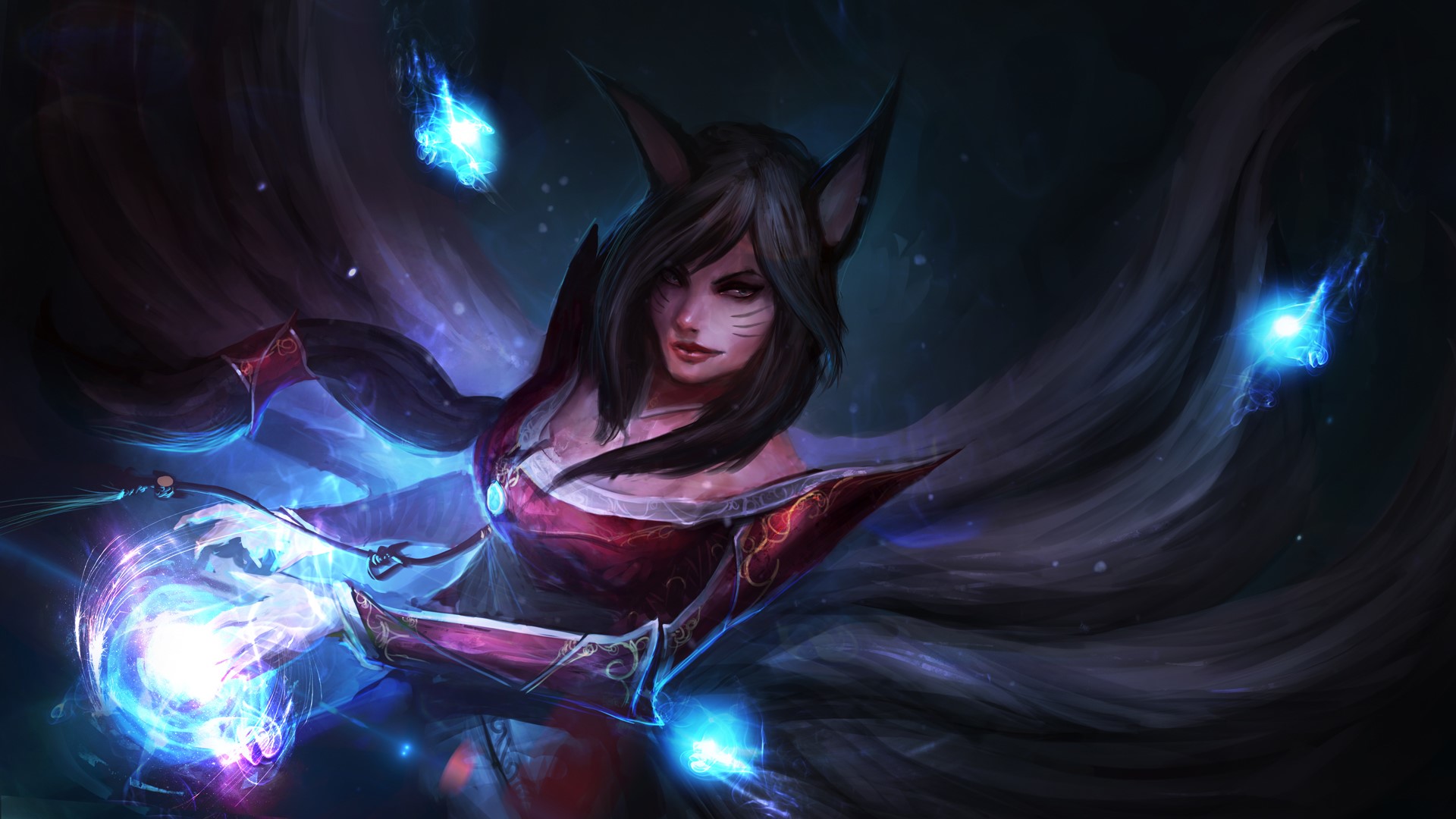 Ahri from League of Legends casting magic HD Wallpaper