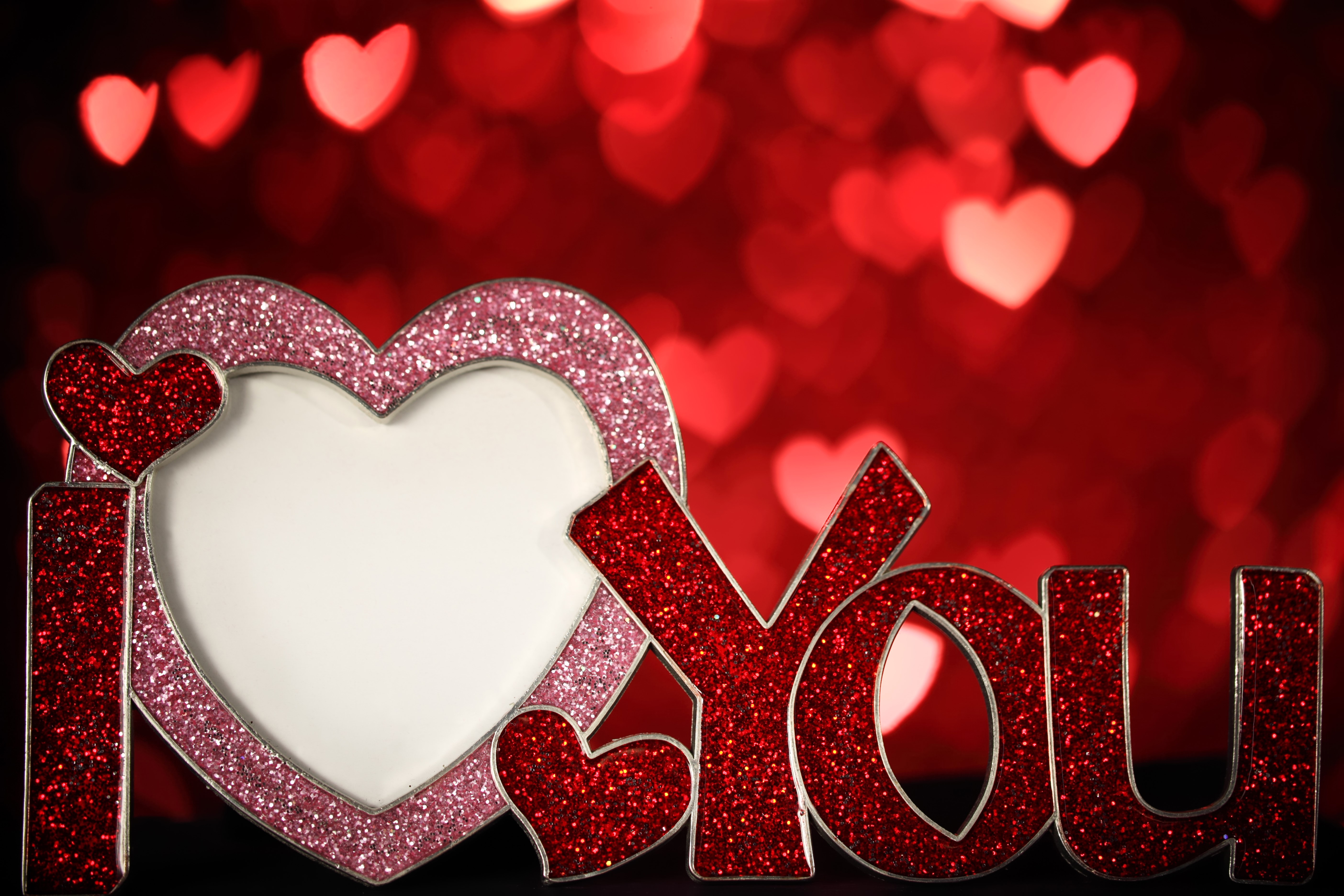 I Love You photo frame with heart bokeh HD Wallpaper