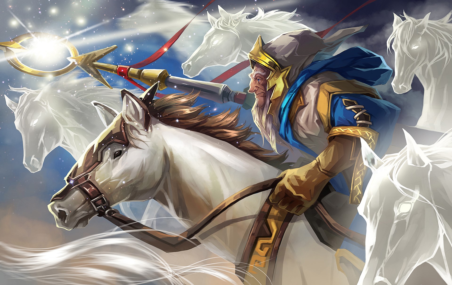 Keeper of the Light from DOTA 2 riding a horse HD Wallpaper