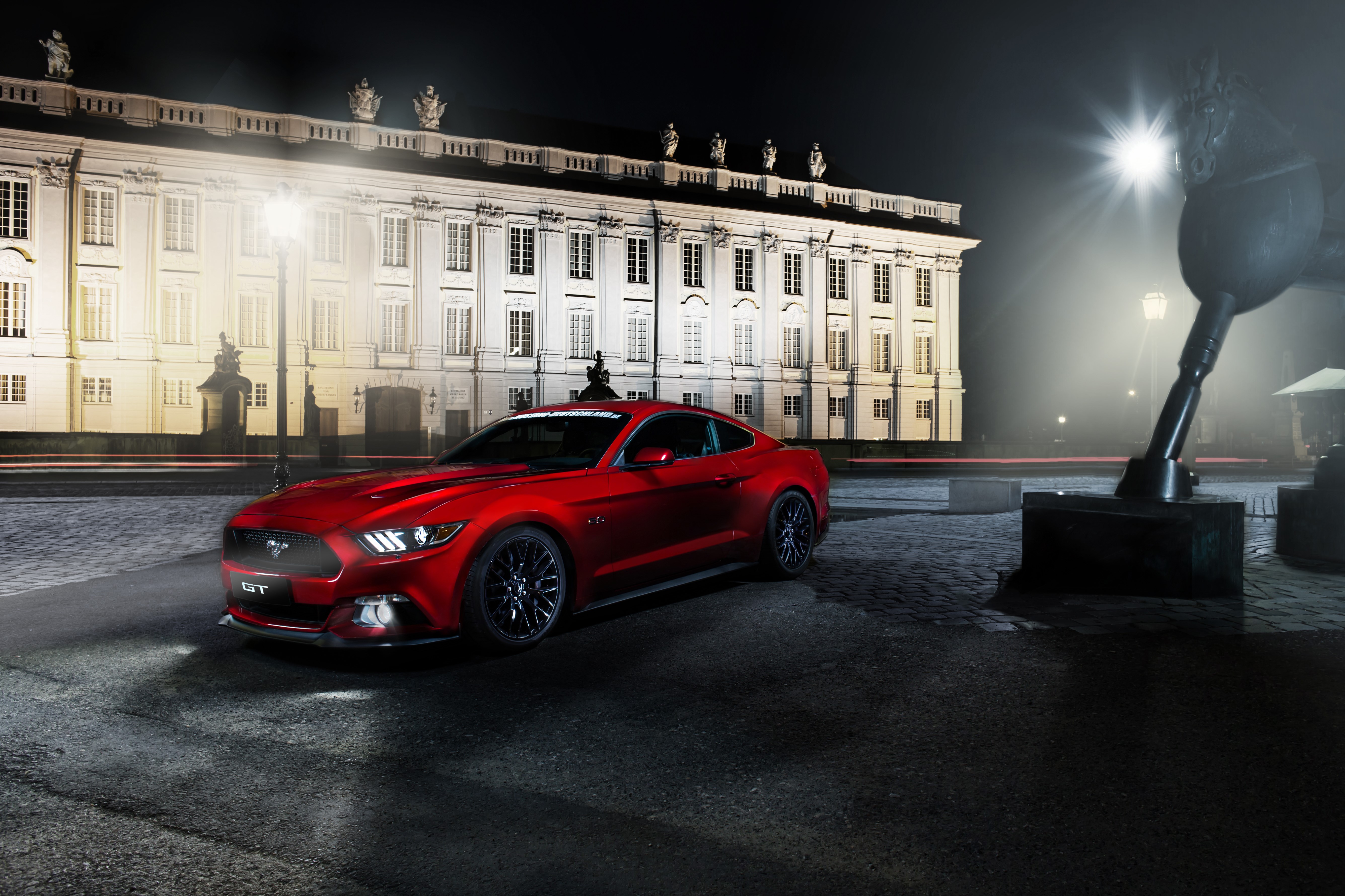 Red 2015 Ford Mustang GT 5.0 at Night HD Wallpaper