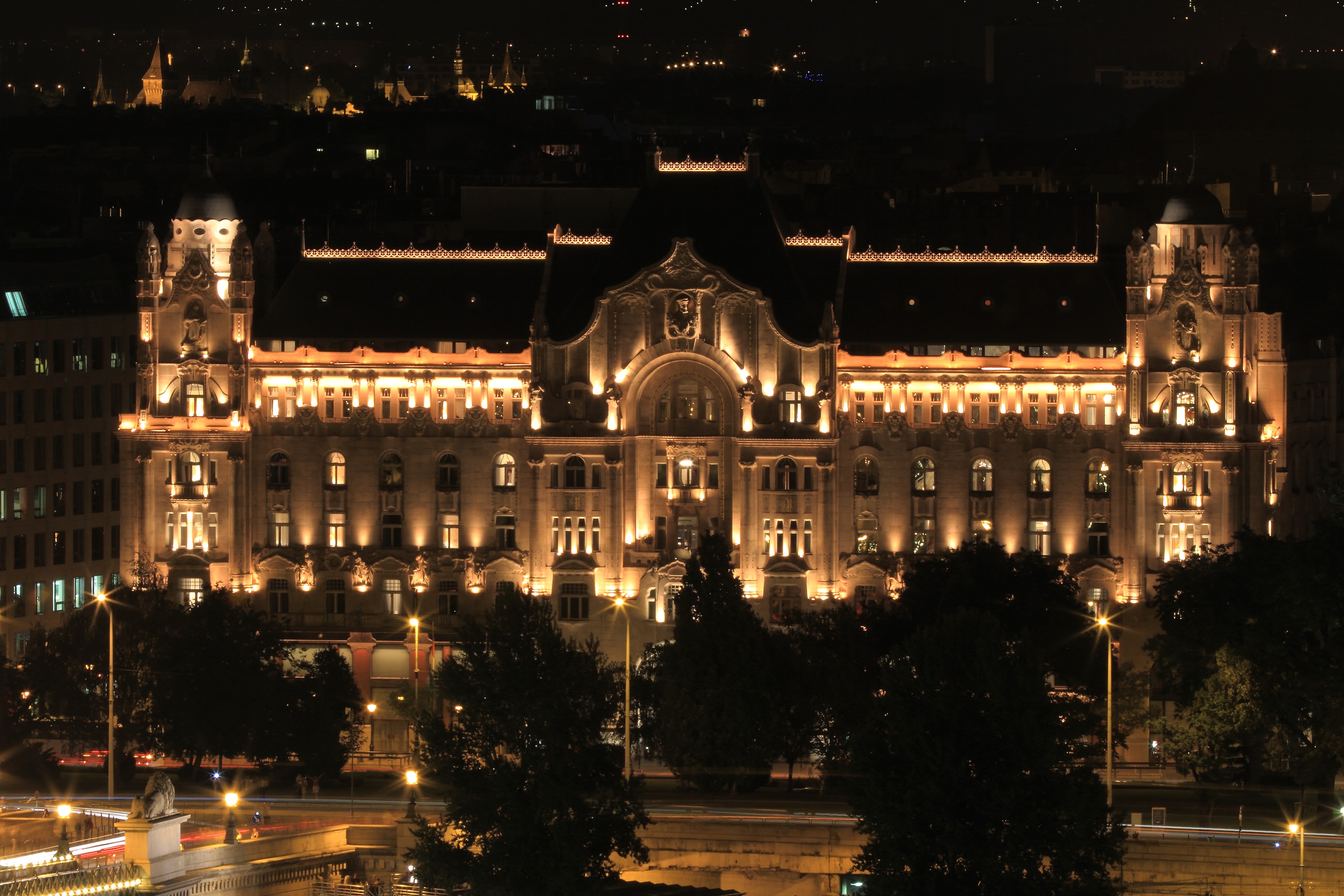 Illuminated building at night in Budapest, Hungary HD Wallpaper