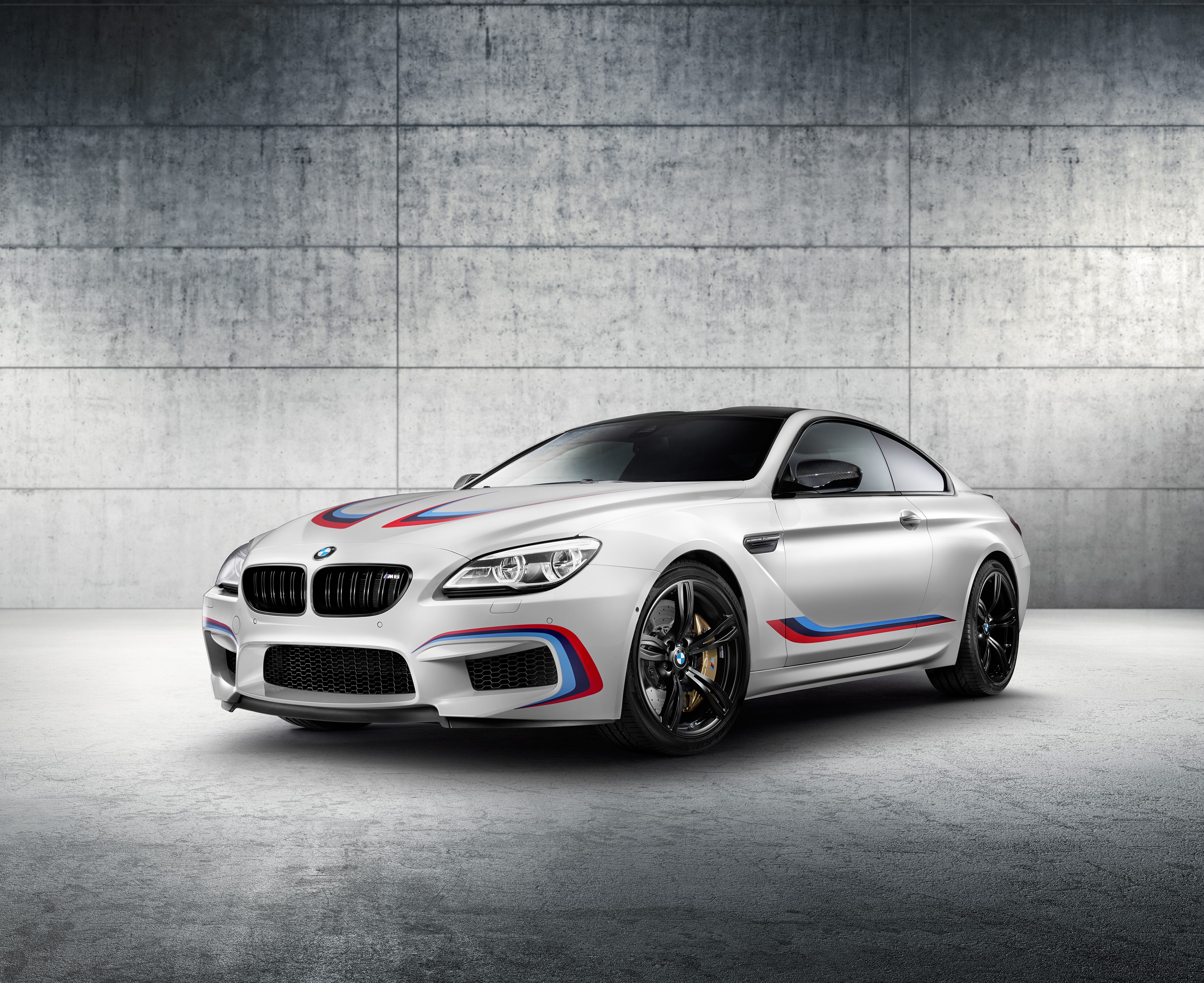 White BMW M6 Coupe F13 with M stripes HD Wallpaper