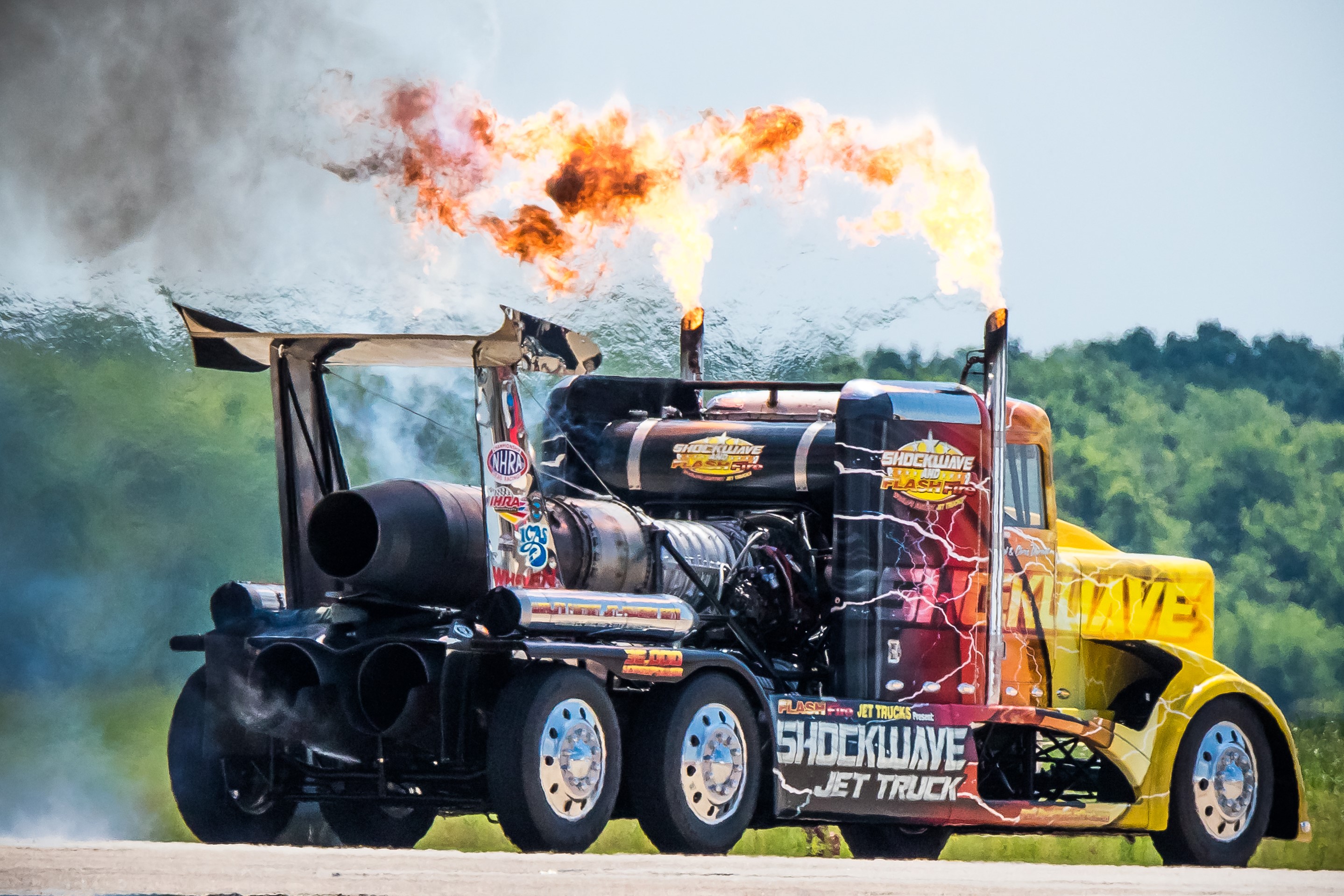 Shockwave Jet Truck with Flames and Smoke HD Wallpaper