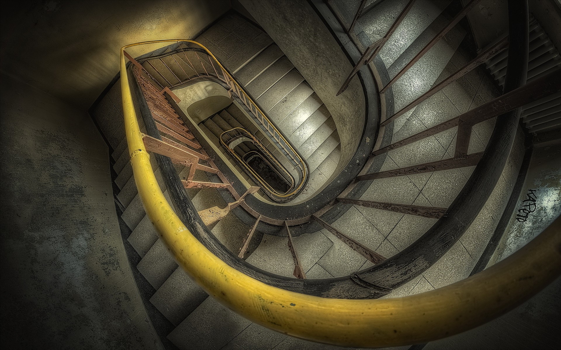 Spiral Staircase in Abandoned Building HD Wallpaper