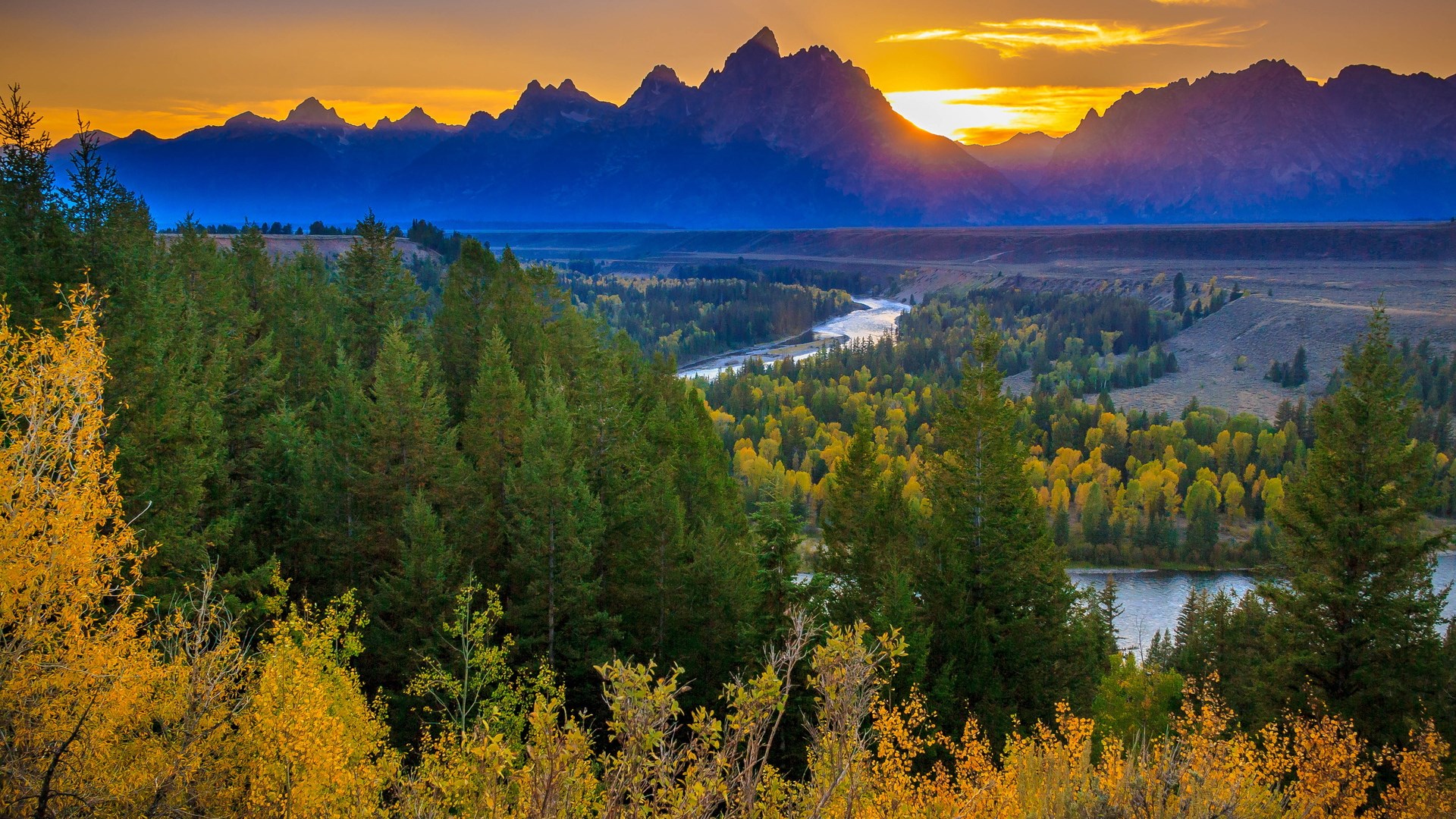 Grand Teton National Park at sunset HD Wallpaper