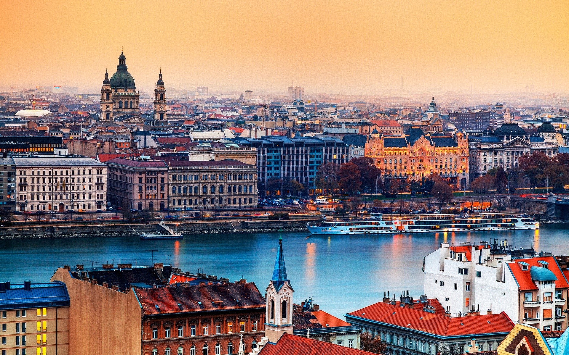 Budapest cityscape with Danube River and Parliament Building HD Wallpaper