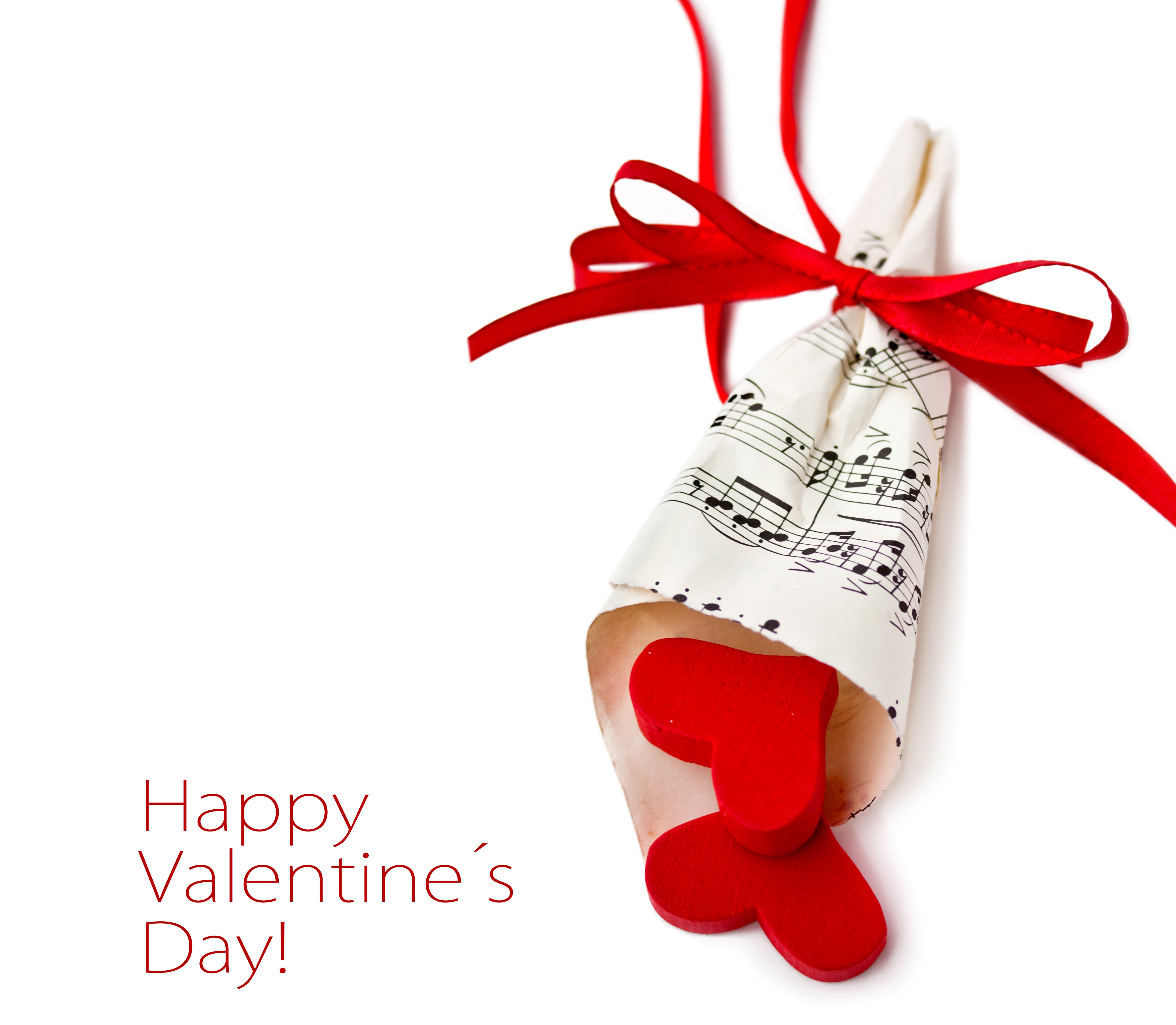 Valentine's Day gift with red hearts and music notes HD Wallpaper