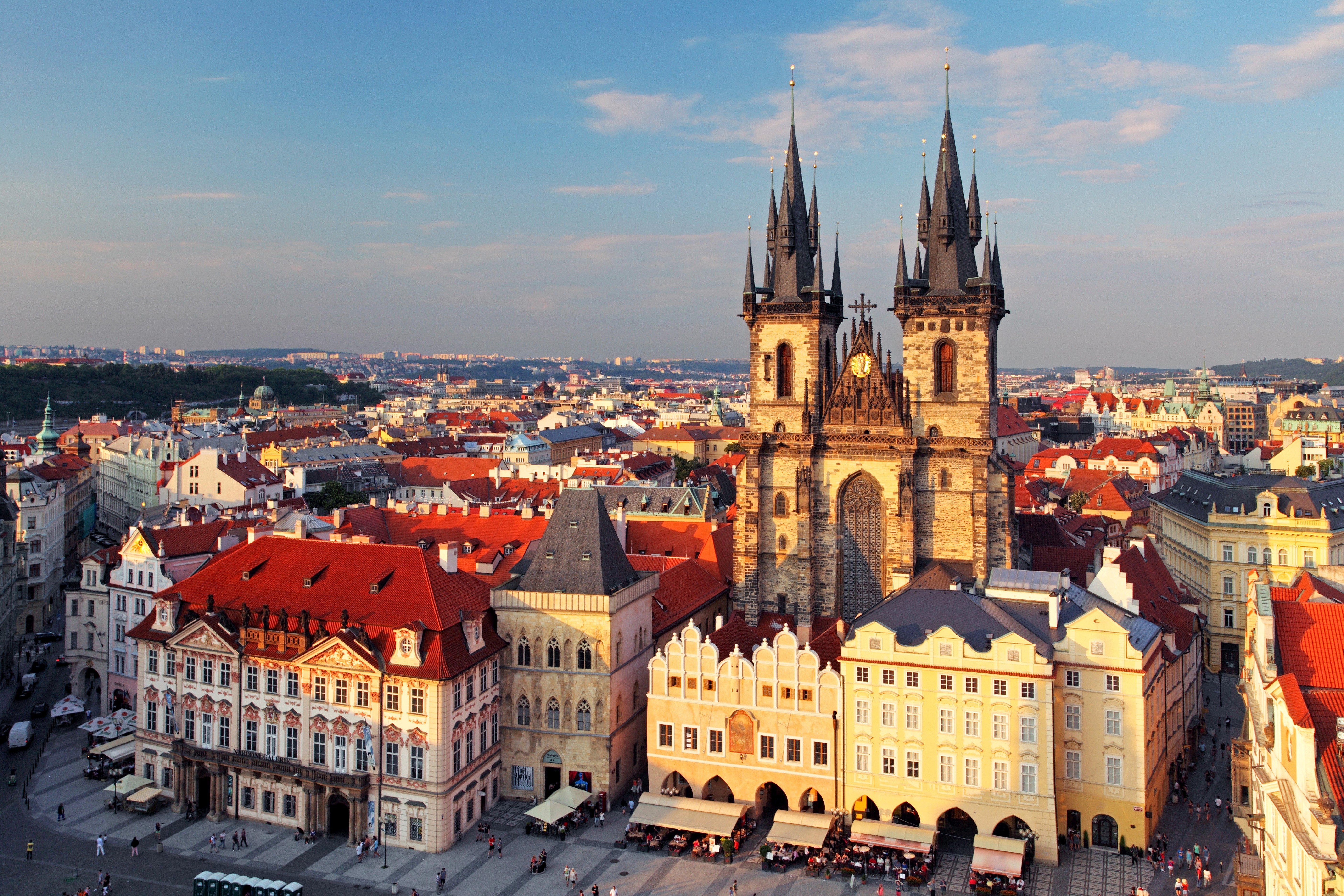 Prague, Czech Republic cityscape with Church of Our Lady before Týn HD Wallpaper
