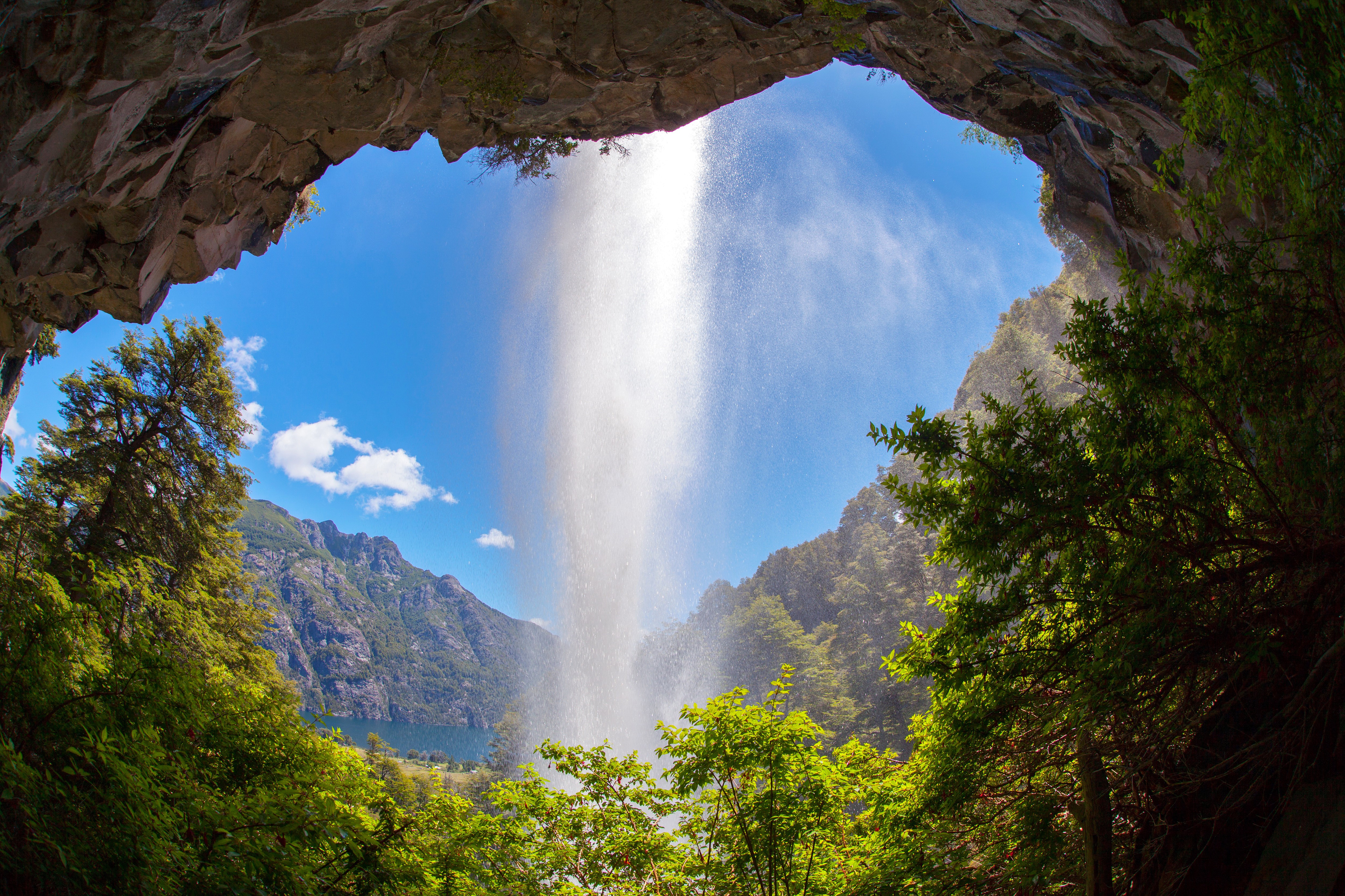 Waterfall in a cave entrance, Argentina HD Wallpaper